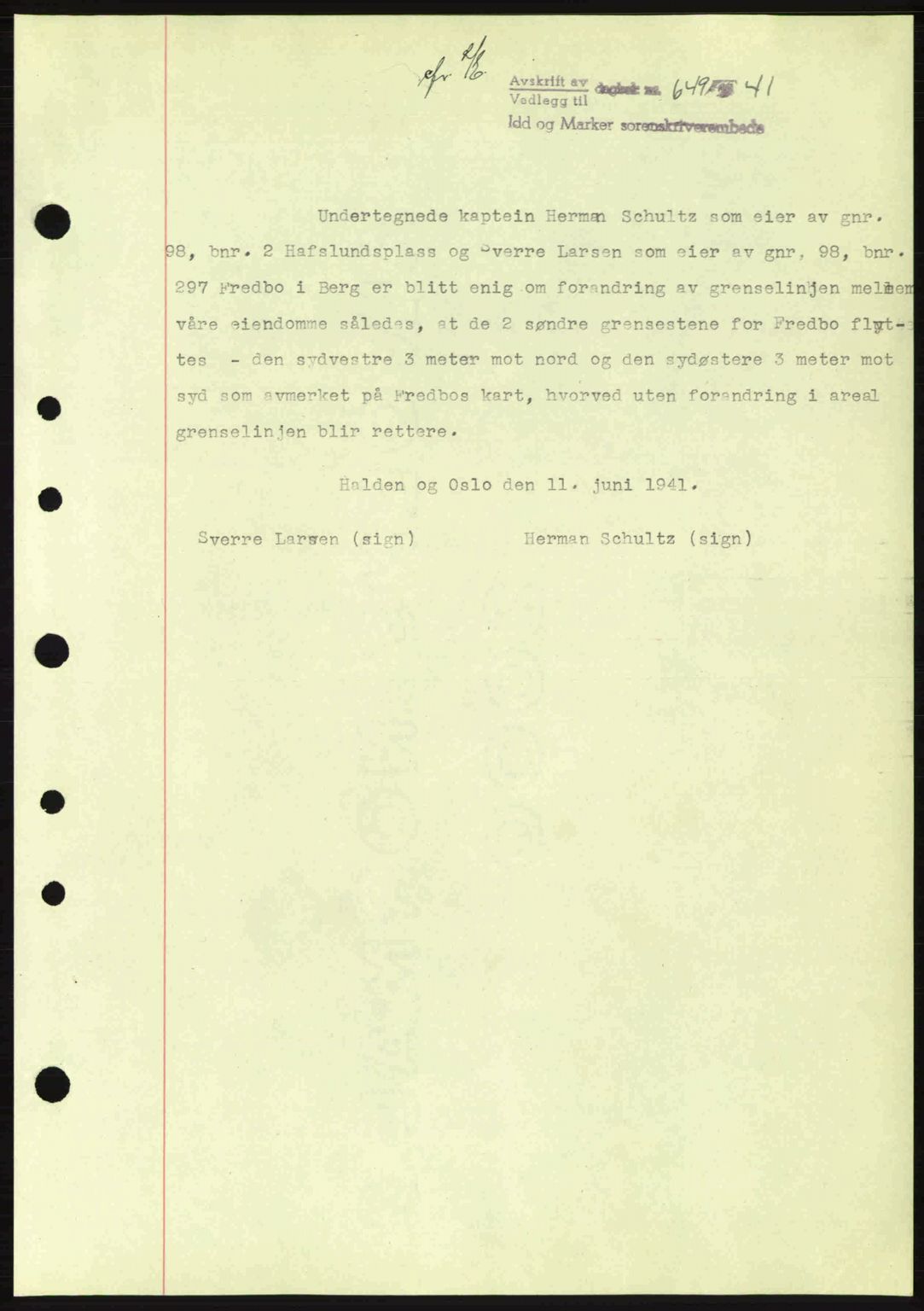 Idd og Marker sorenskriveri, AV/SAO-A-10283/G/Gb/Gbb/L0004: Mortgage book no. A4, 1940-1941, Diary no: : 649/1941