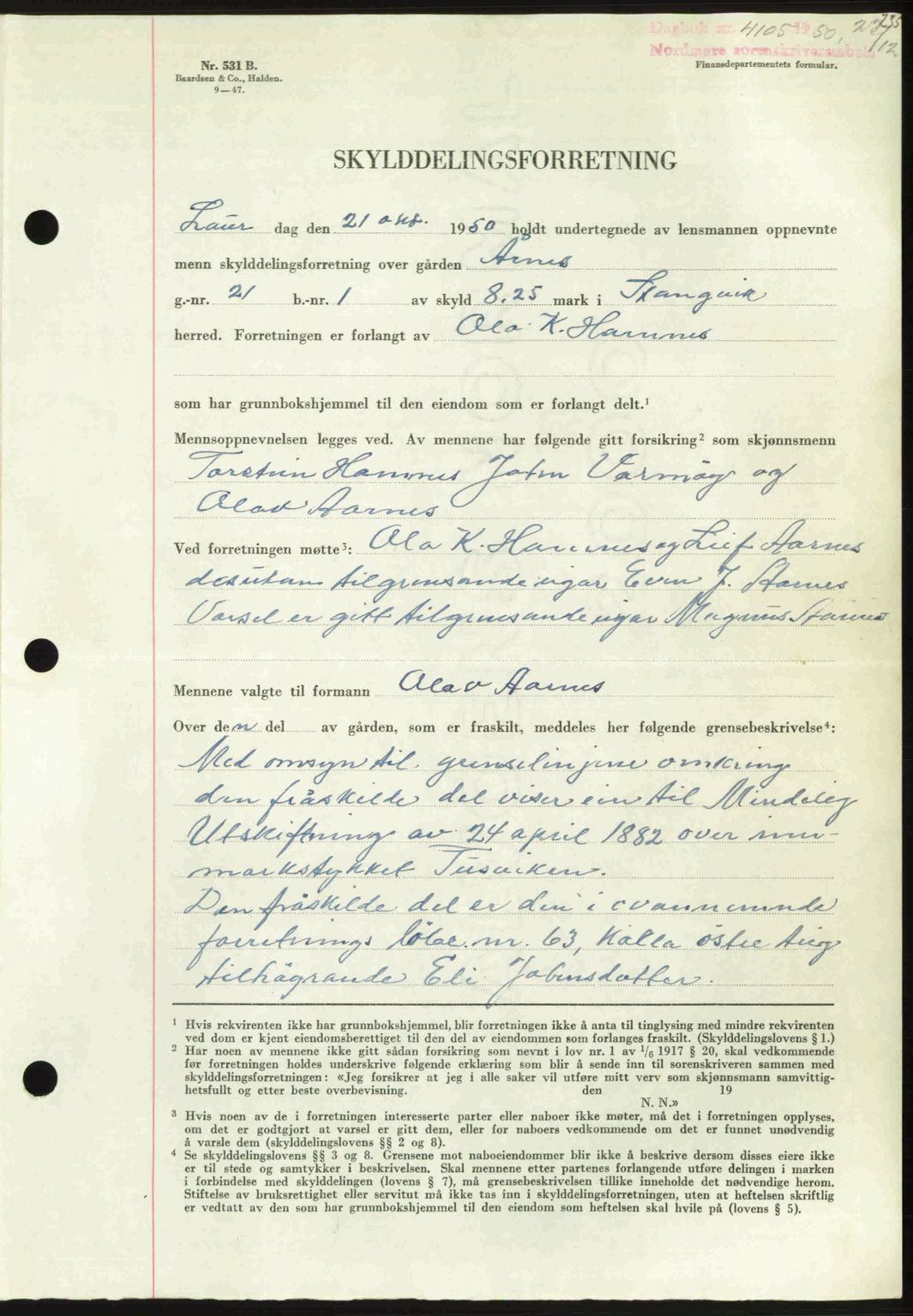 Nordmøre sorenskriveri, AV/SAT-A-4132/1/2/2Ca: Mortgage book no. A117, 1950-1950, Diary no: : 4105/1950