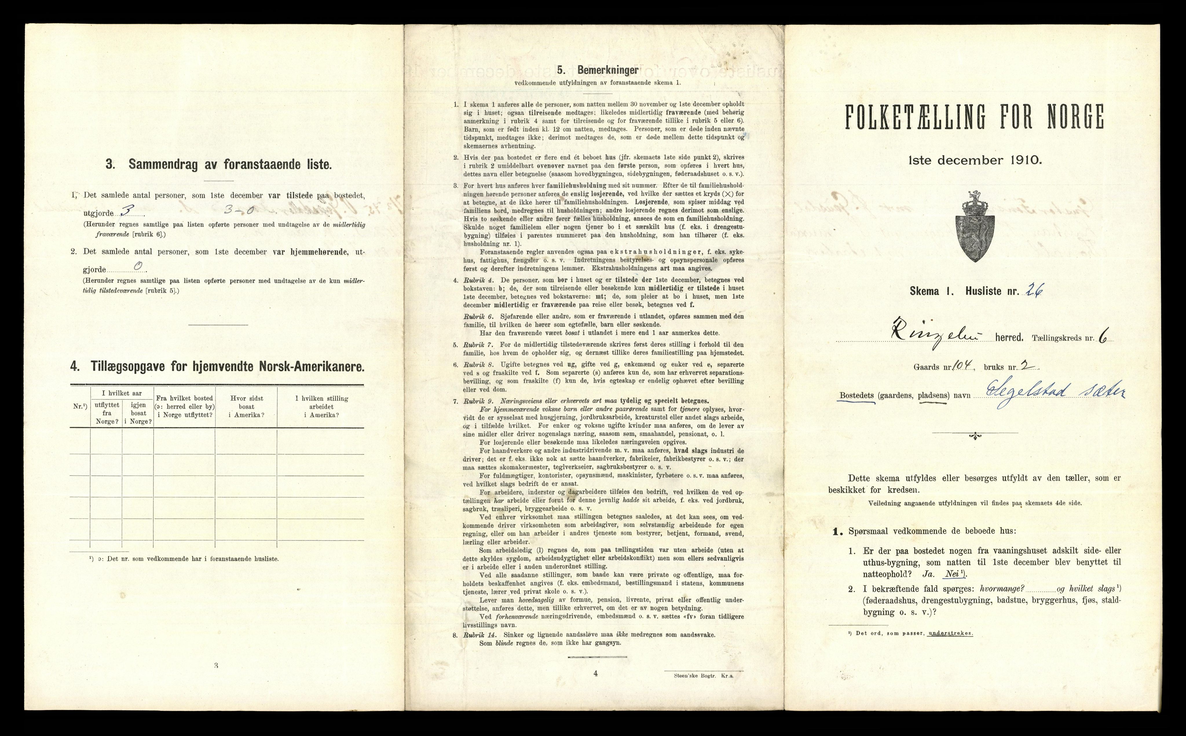 RA, 1910 census for Ringebu, 1910, p. 1004