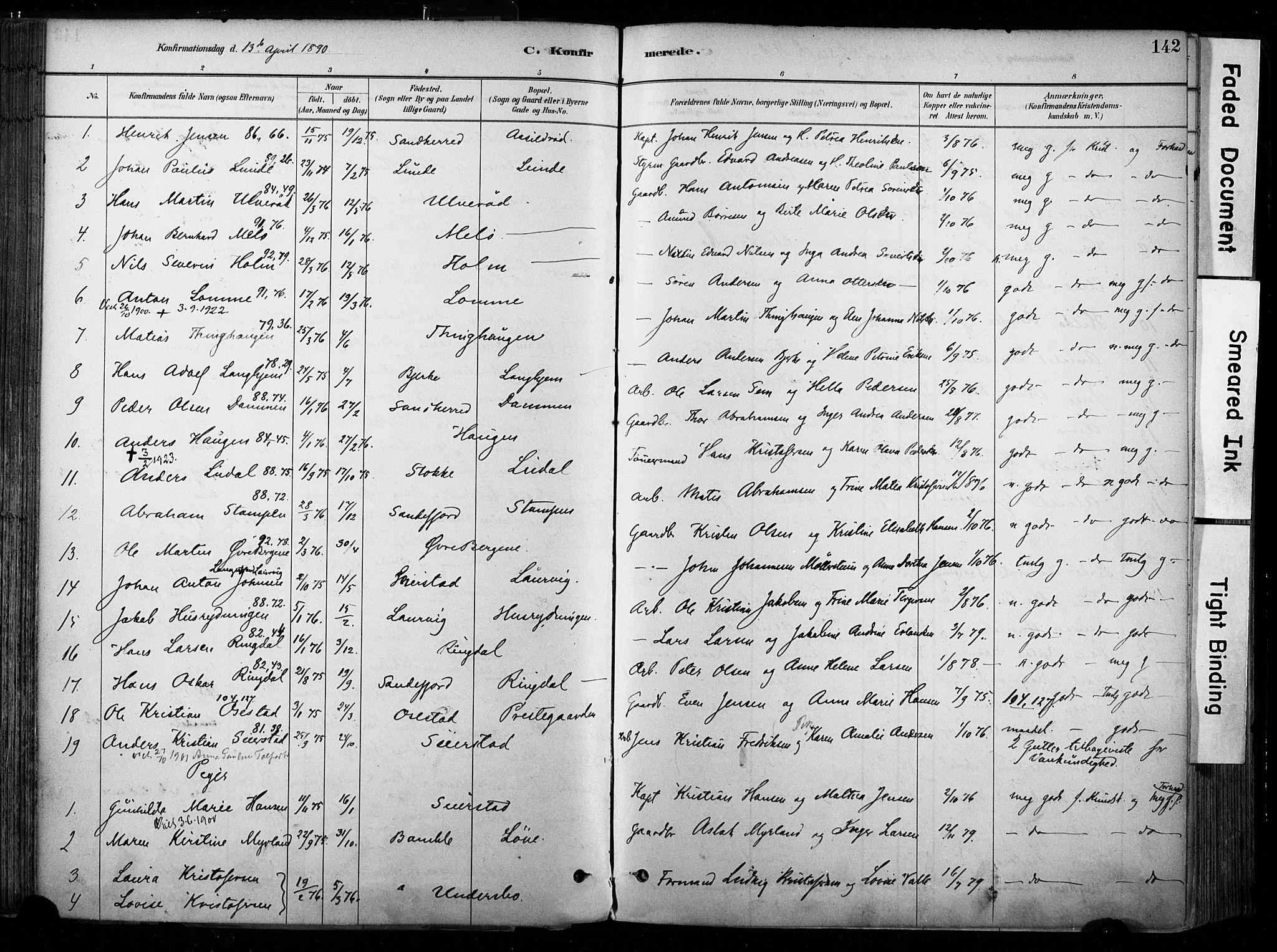 Hedrum kirkebøker, SAKO/A-344/F/Fa/L0009: Parish register (official) no. I 9, 1881-1903, p. 142