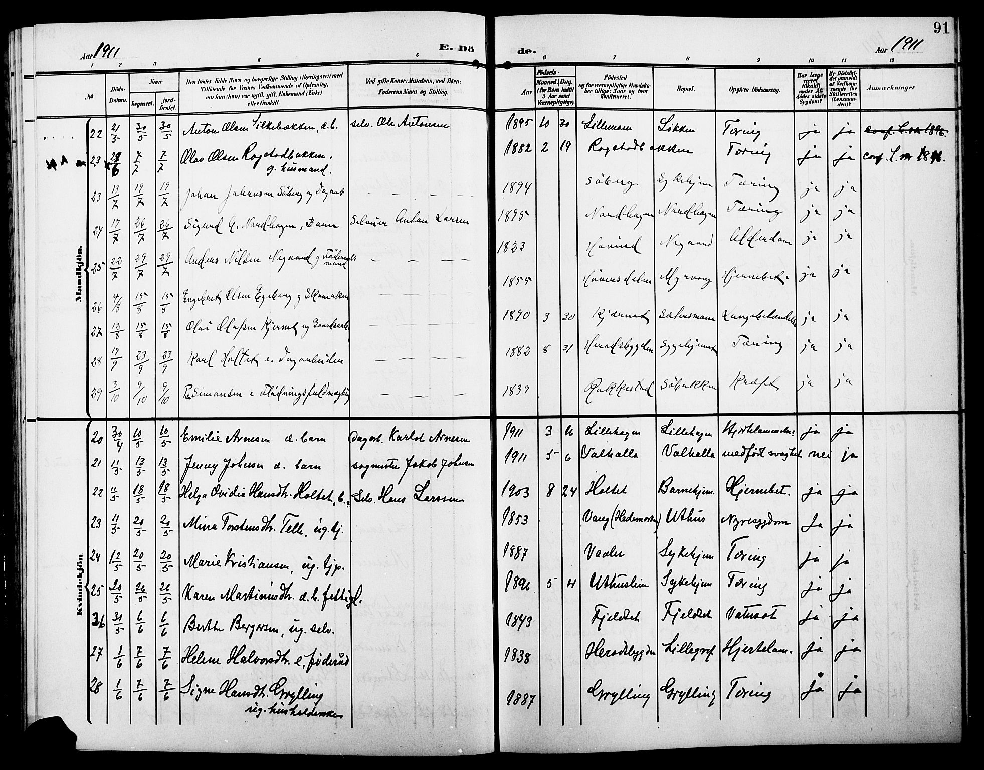 Elverum prestekontor, AV/SAH-PREST-044/H/Ha/Hab/L0009: Parish register (copy) no. 9, 1908-1921, p. 91