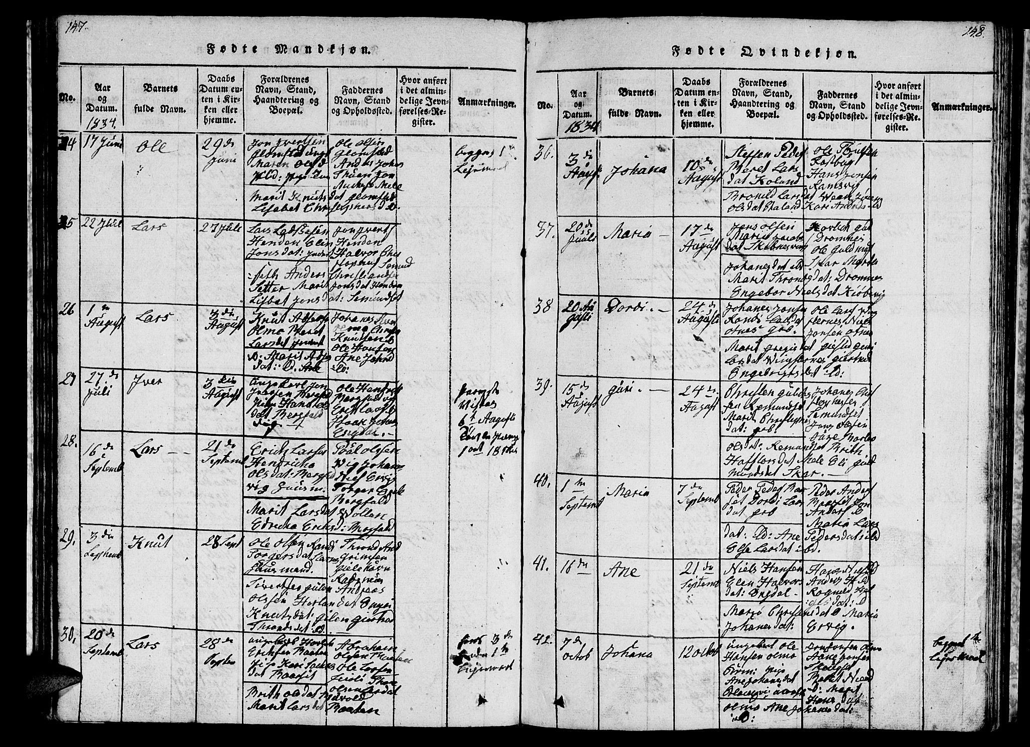 Ministerialprotokoller, klokkerbøker og fødselsregistre - Møre og Romsdal, AV/SAT-A-1454/578/L0908: Parish register (copy) no. 578C01, 1819-1837, p. 147-148