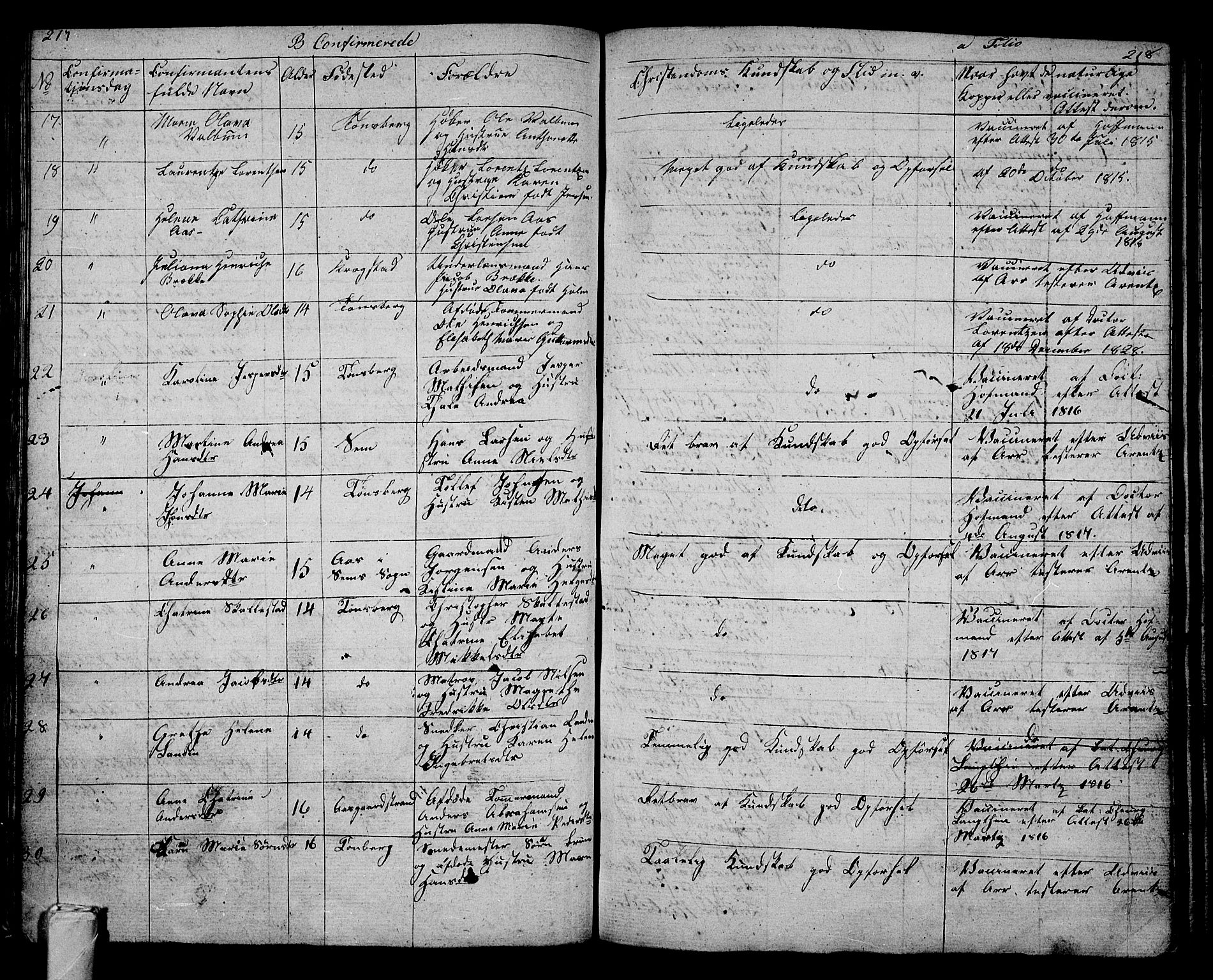 Tønsberg kirkebøker, AV/SAKO-A-330/G/Ga/L0002: Parish register (copy) no. 2, 1827-1854, p. 217-218