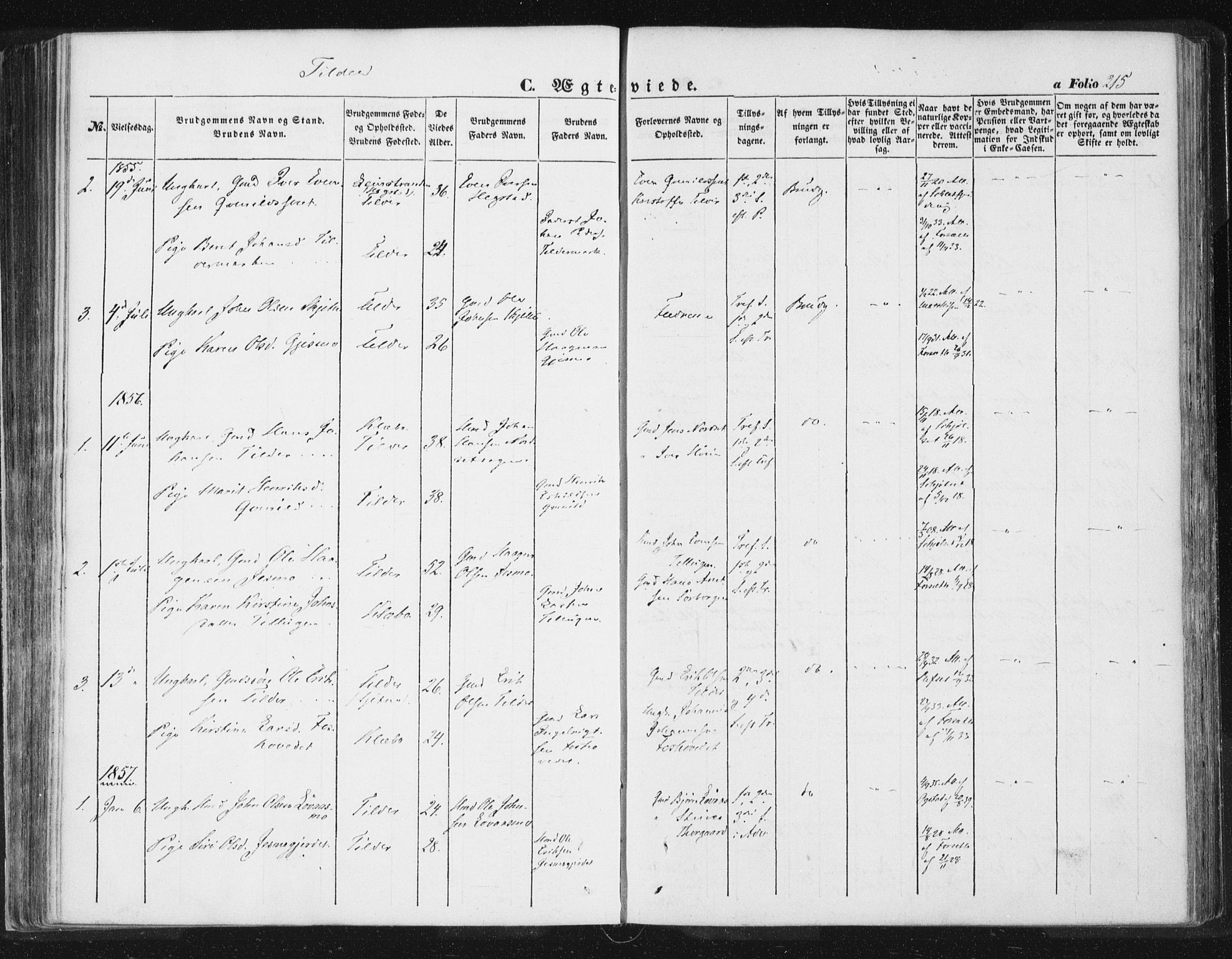 Ministerialprotokoller, klokkerbøker og fødselsregistre - Sør-Trøndelag, SAT/A-1456/618/L0441: Parish register (official) no. 618A05, 1843-1862, p. 215
