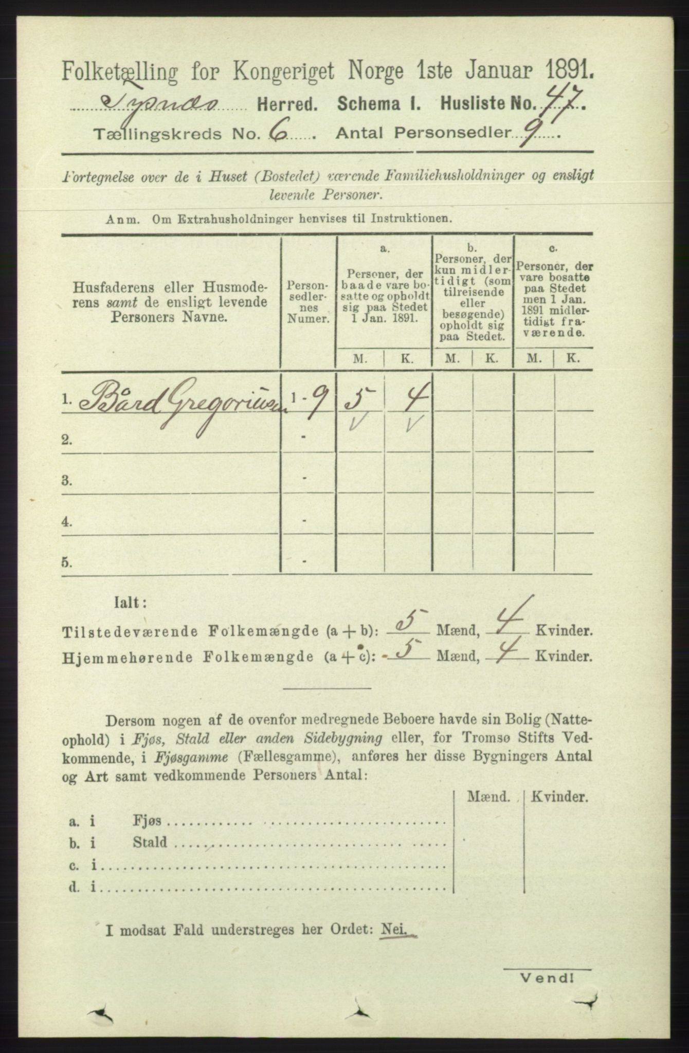 RA, 1891 census for 1223 Tysnes, 1891, p. 2346