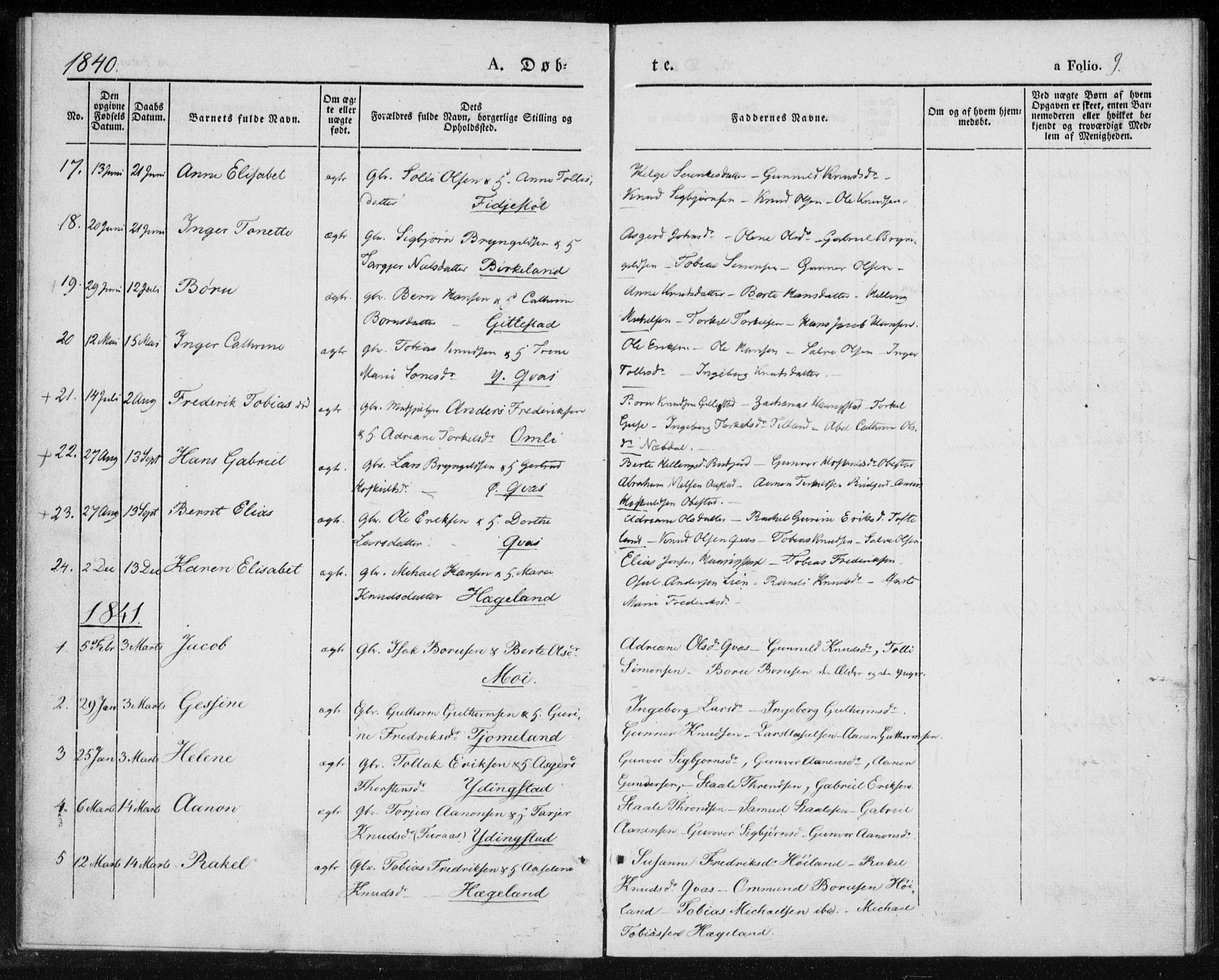 Lyngdal sokneprestkontor, AV/SAK-1111-0029/F/Fa/Fab/L0001: Parish register (official) no. A 1, 1838-1860, p. 9