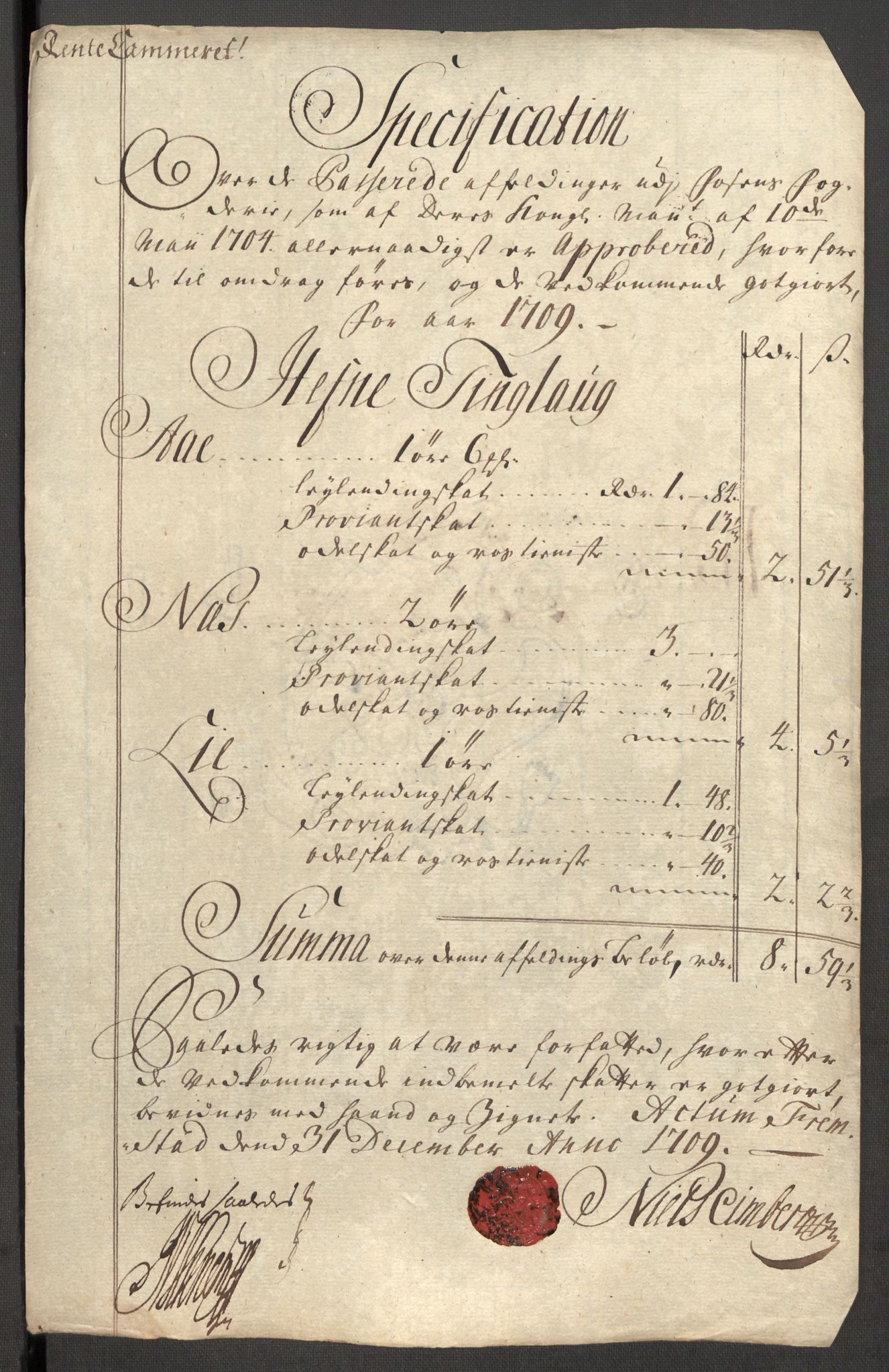 Rentekammeret inntil 1814, Reviderte regnskaper, Fogderegnskap, RA/EA-4092/R57/L3858: Fogderegnskap Fosen, 1708-1709, p. 361