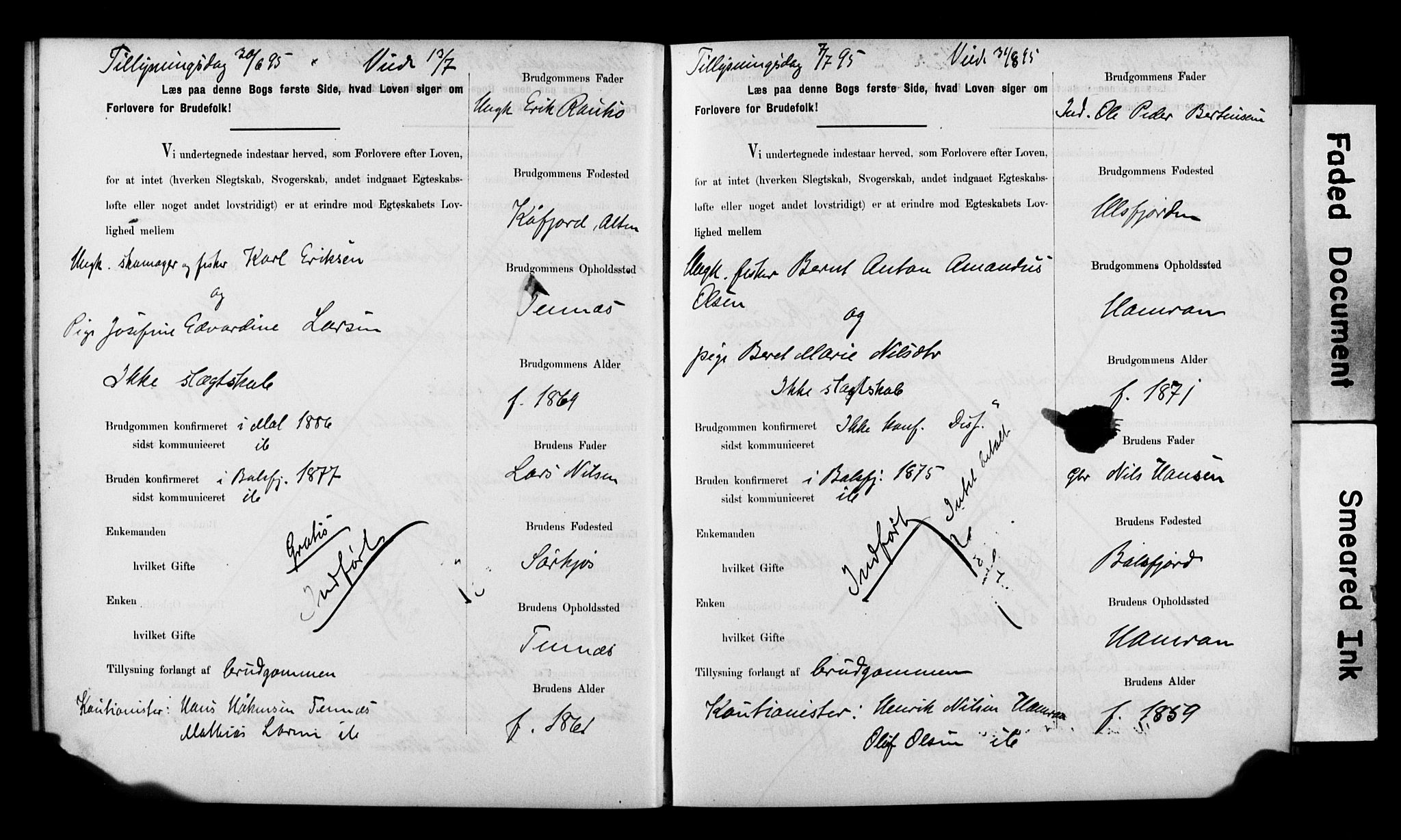 Balsfjord sokneprestembete, AV/SATØ-S-1303/H/Hd/L0030: Banns register no. 30, 1893-1897