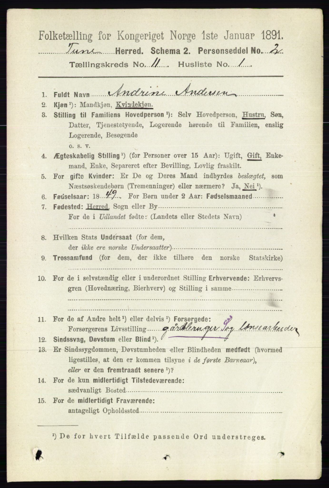 RA, 1891 census for 0130 Tune, 1891, p. 6941