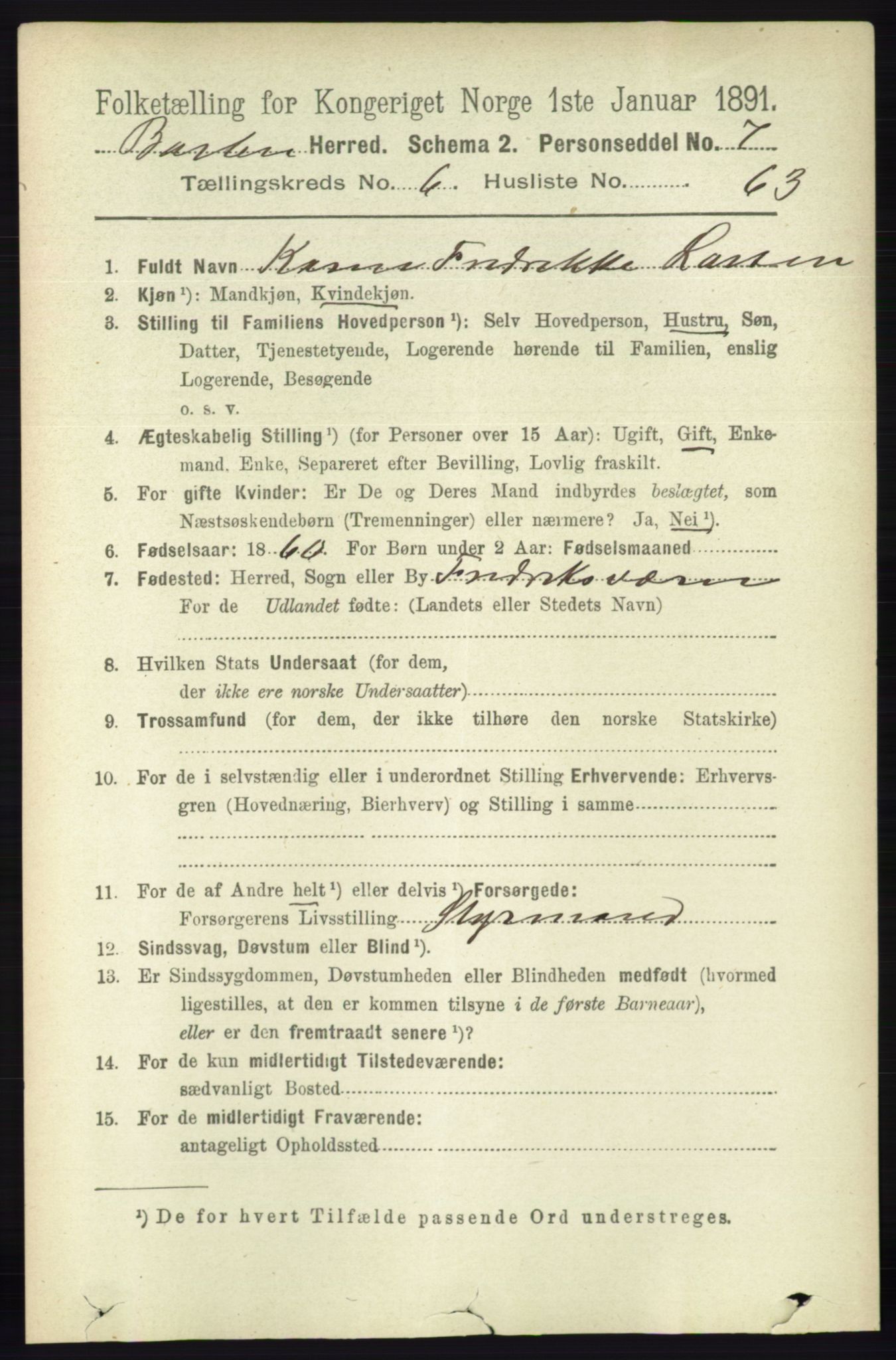 RA, 1891 census for 0990 Barbu, 1891, p. 4937