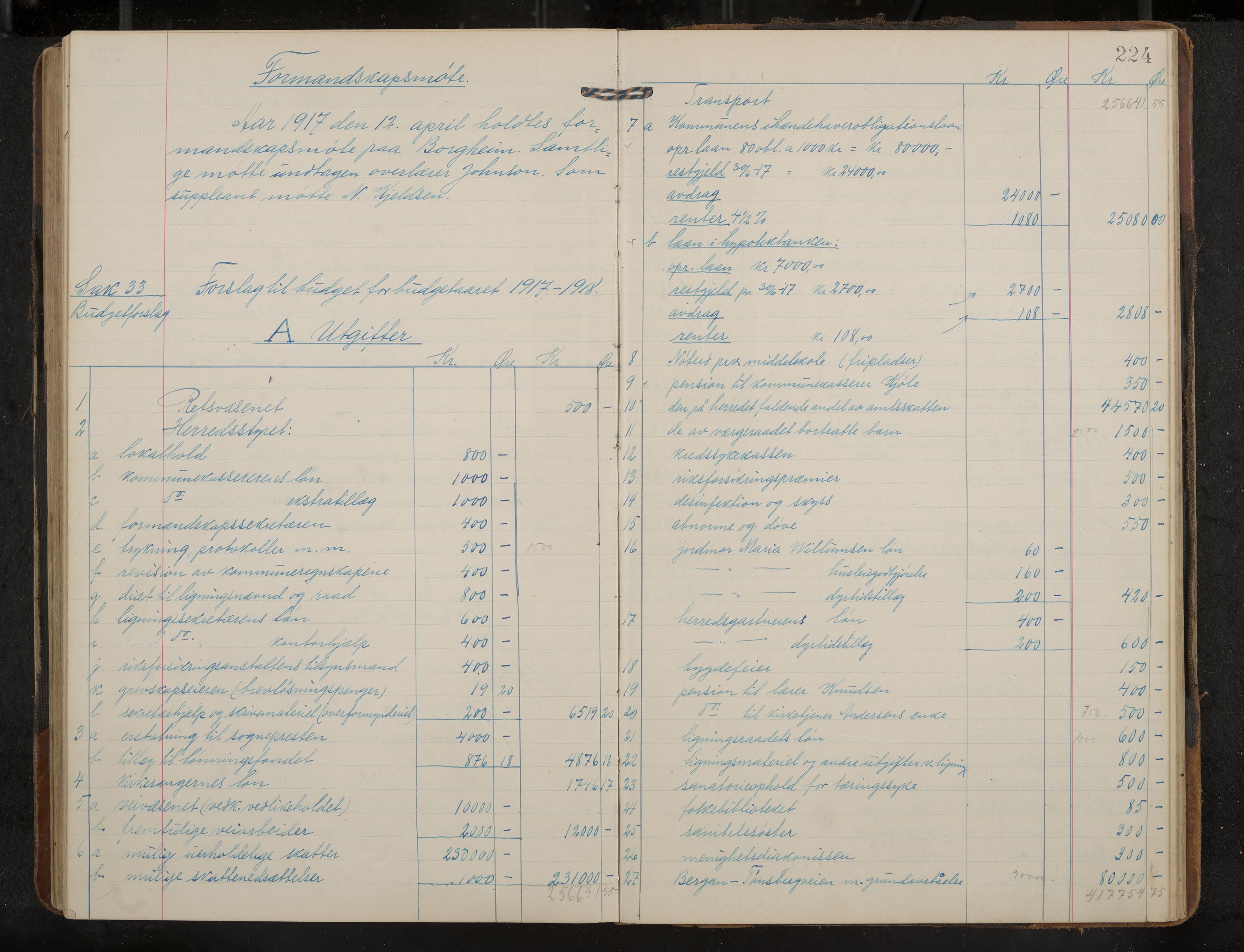 Nøtterøy formannskap og sentraladministrasjon, IKAK/0722021-1/A/Aa/L0007: Møtebok med register, 1913-1917, p. 224