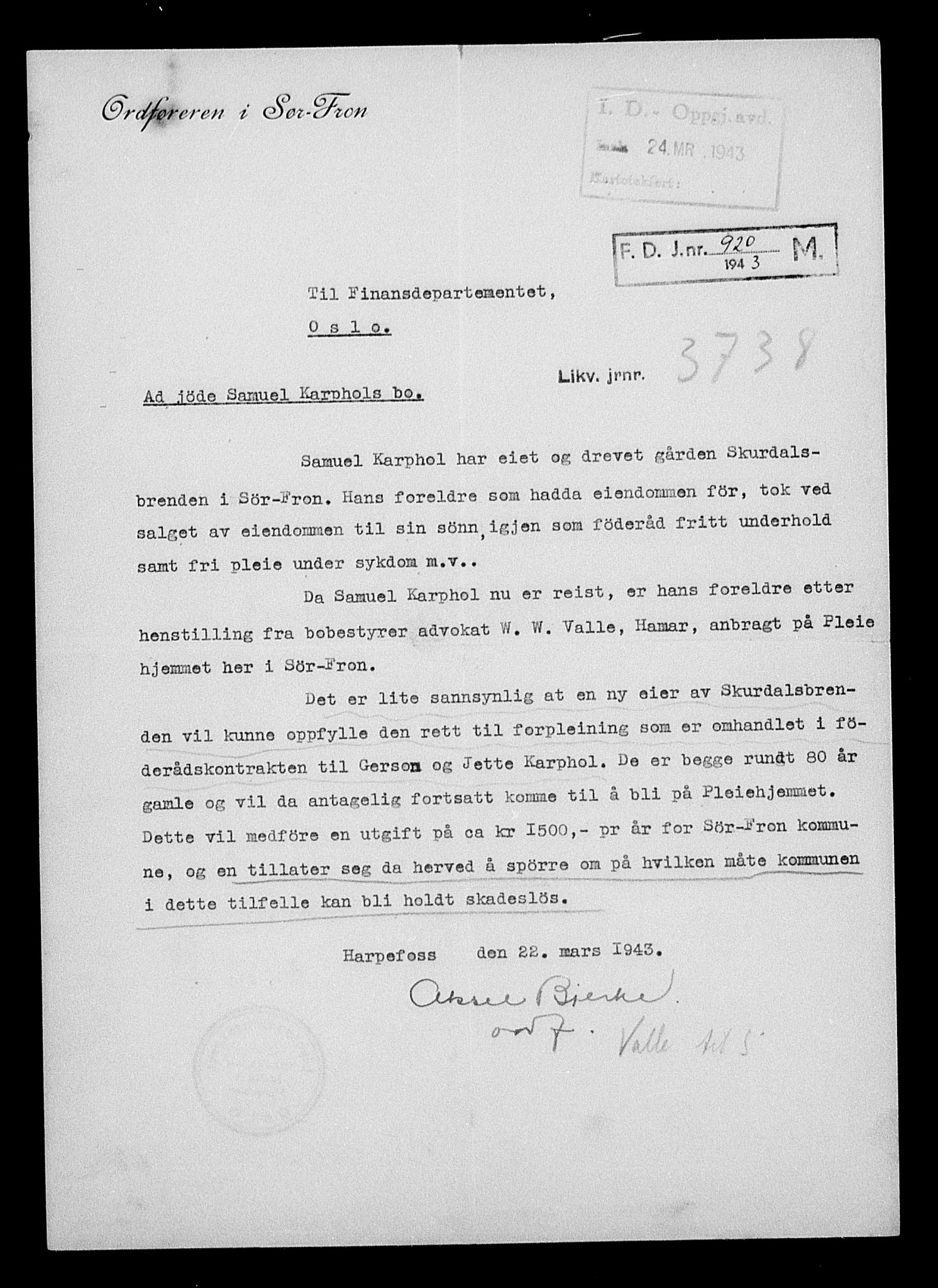 Justisdepartementet, Tilbakeføringskontoret for inndratte formuer, AV/RA-S-1564/H/Hc/Hcc/L0949: --, 1945-1947, p. 591
