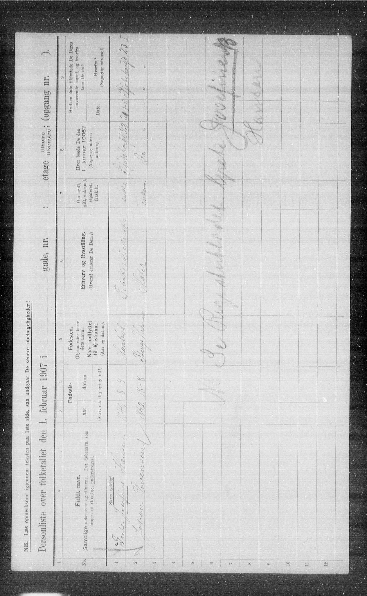 OBA, Municipal Census 1907 for Kristiania, 1907, p. 33029