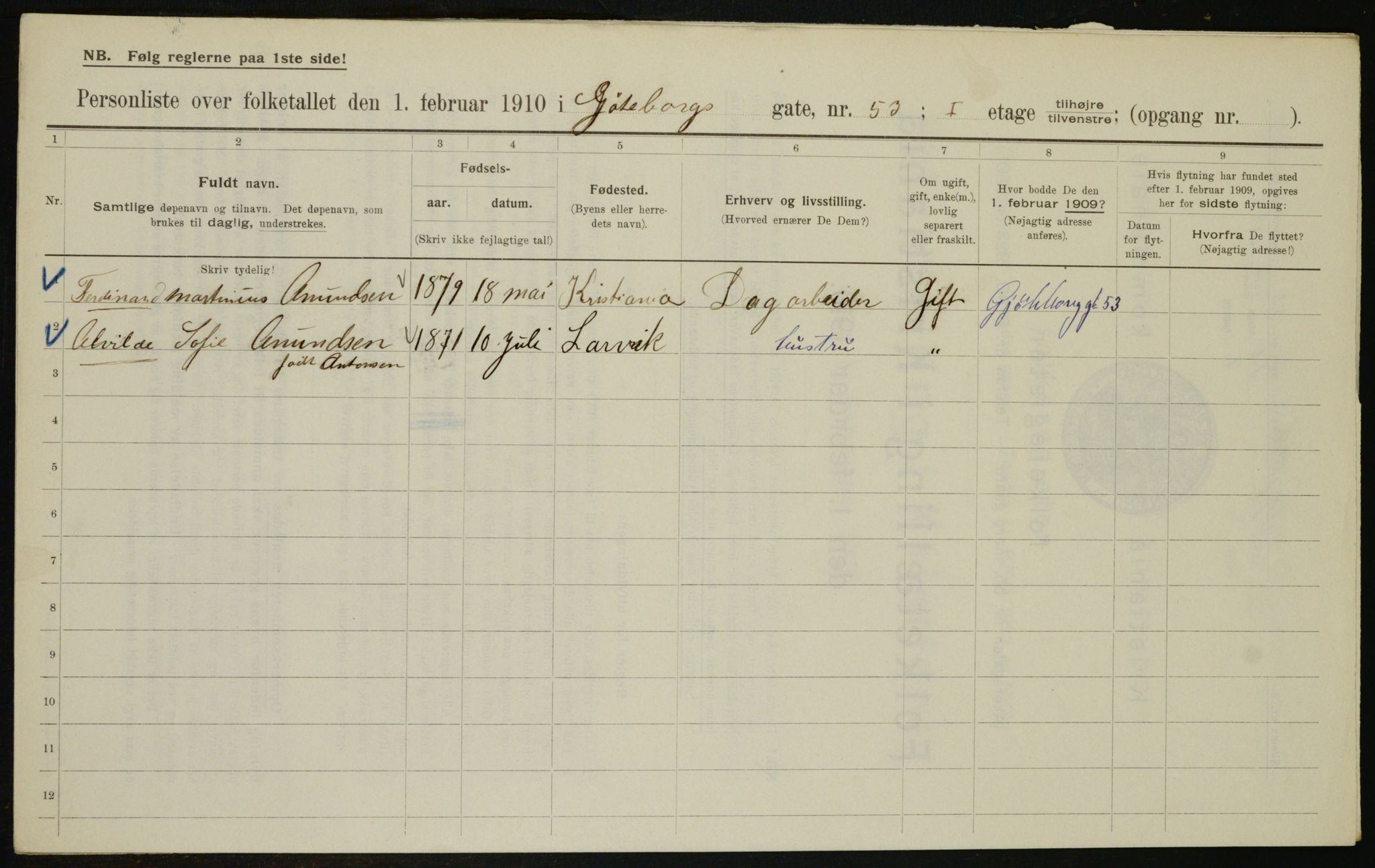 OBA, Municipal Census 1910 for Kristiania, 1910, p. 31903