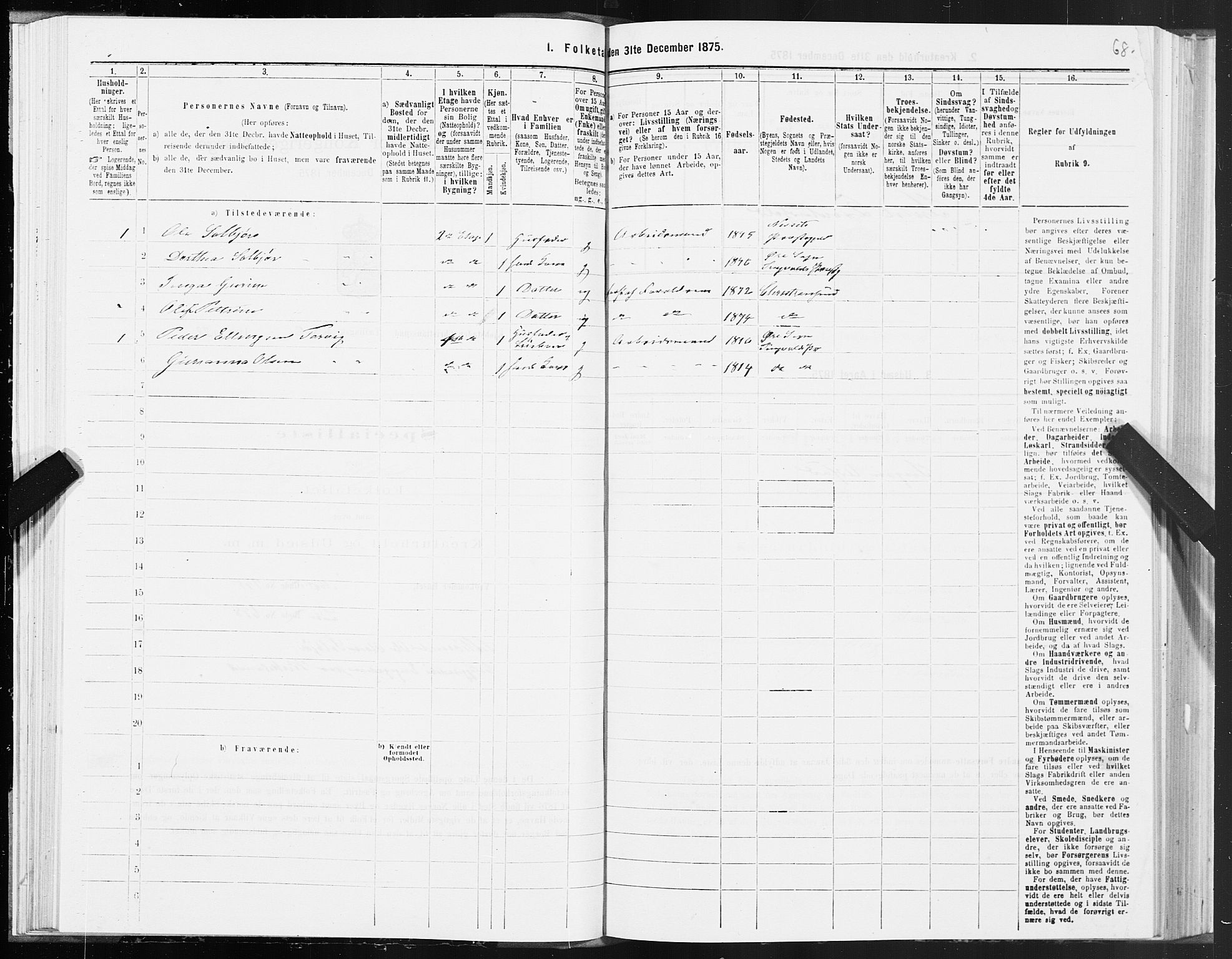 SAT, 1875 census for 1503B Kristiansund/Kristiansund, 1875, p. 2068