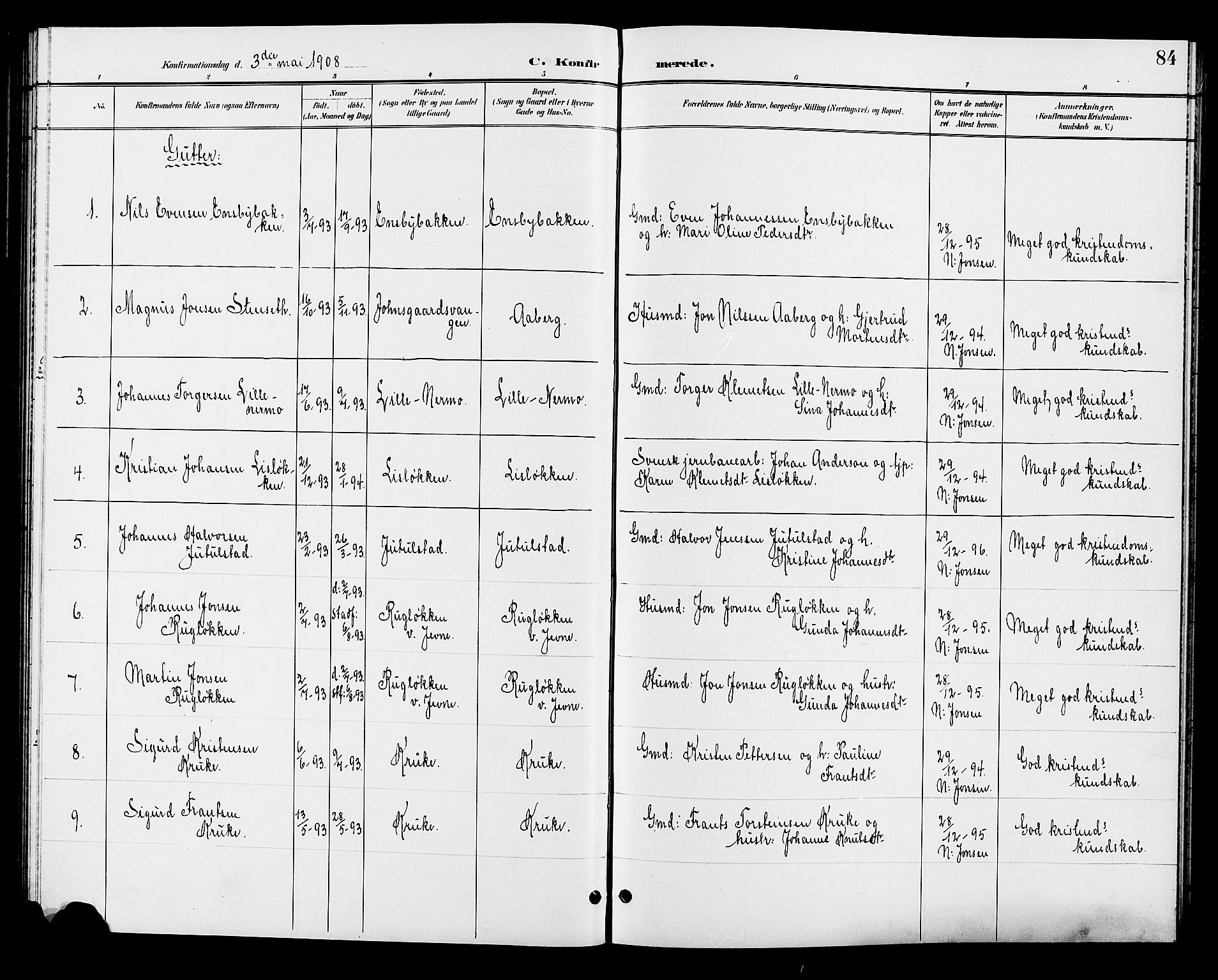 Øyer prestekontor, AV/SAH-PREST-084/H/Ha/Hab/L0005: Parish register (copy) no. 5, 1897-1913, p. 84