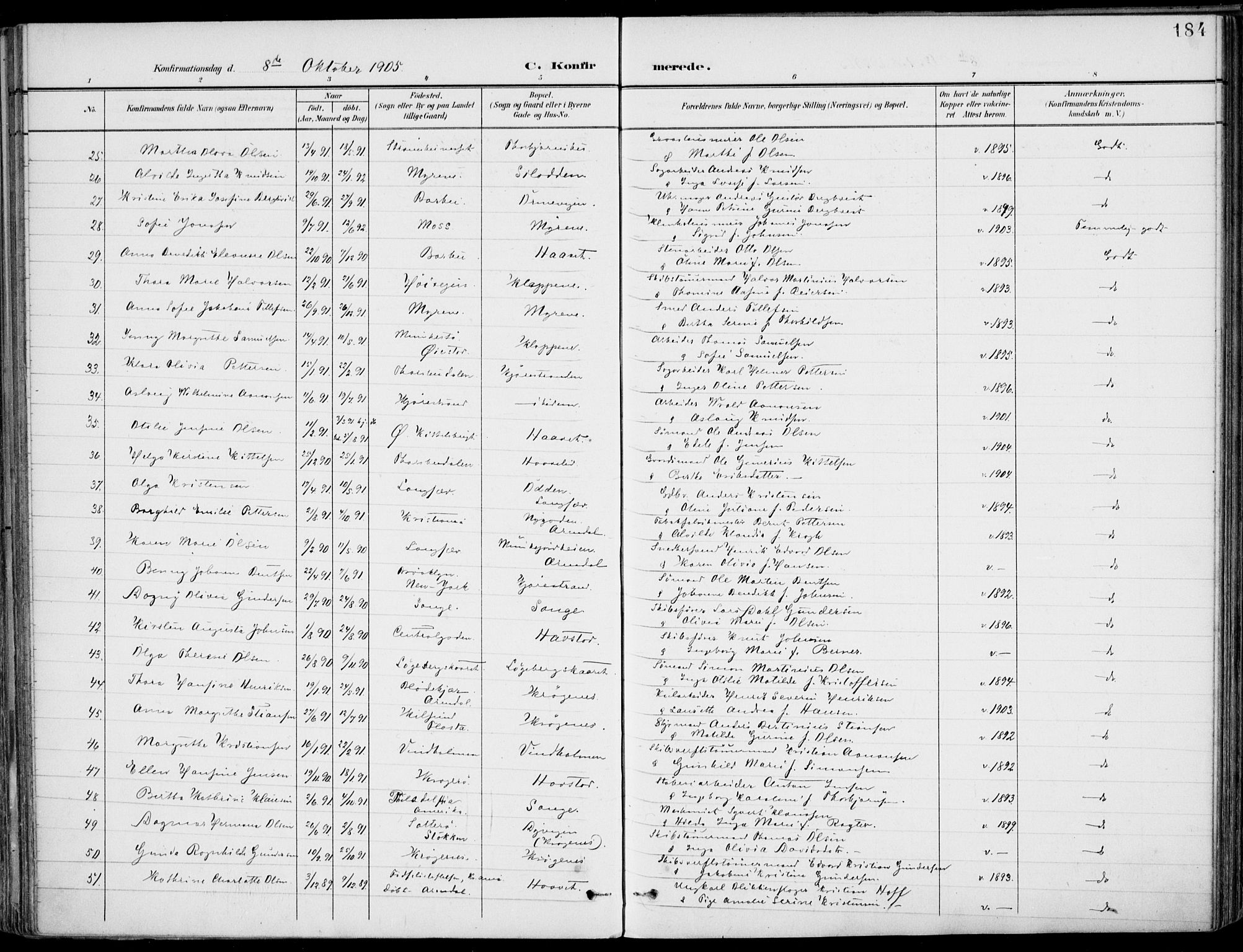 Barbu sokneprestkontor, AV/SAK-1111-0003/F/Fa/L0005: Parish register (official) no. A 5, 1899-1909, p. 184