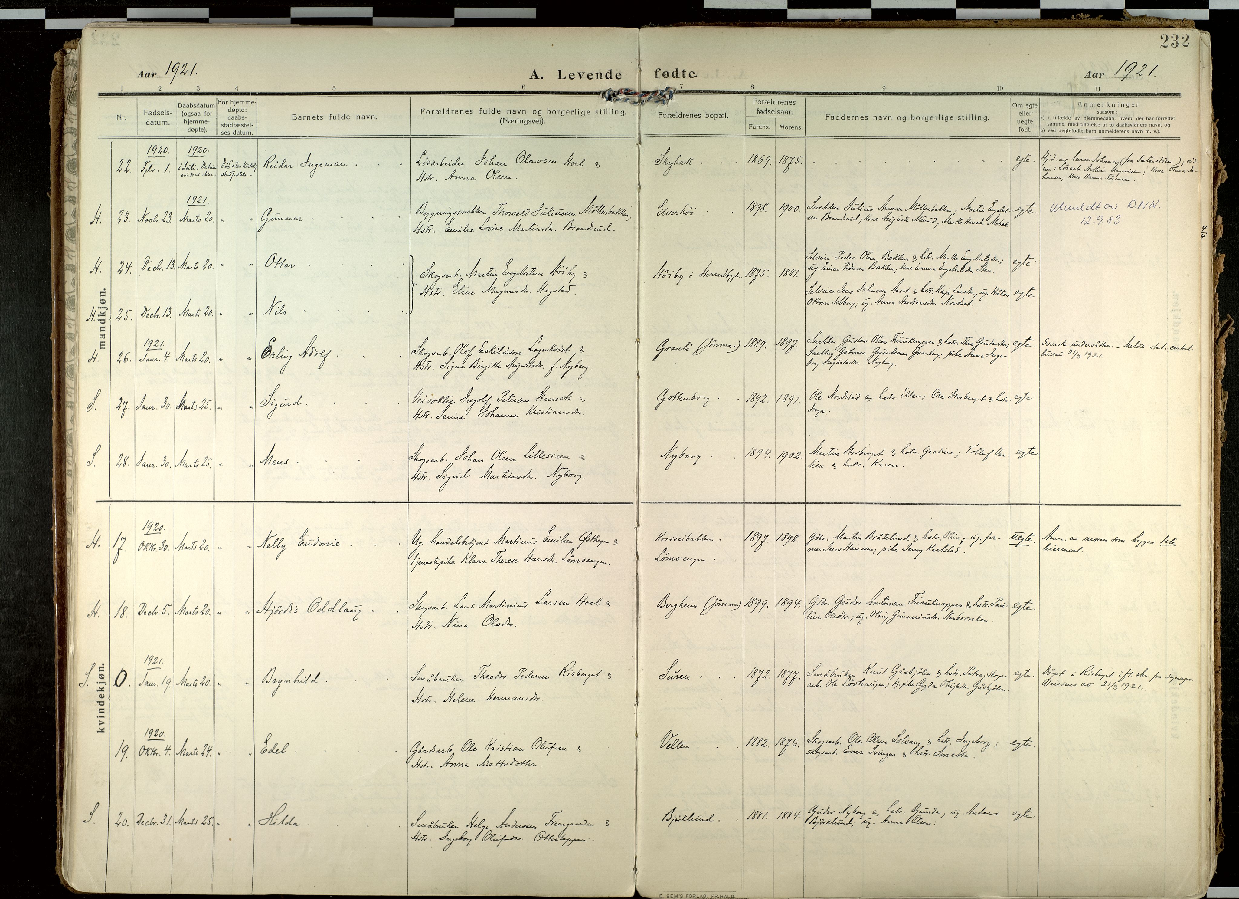 Elverum prestekontor, AV/SAH-PREST-044/H/Ha/Haa/L0020: Parish register (official) no. 20, 1909-1921, p. 232