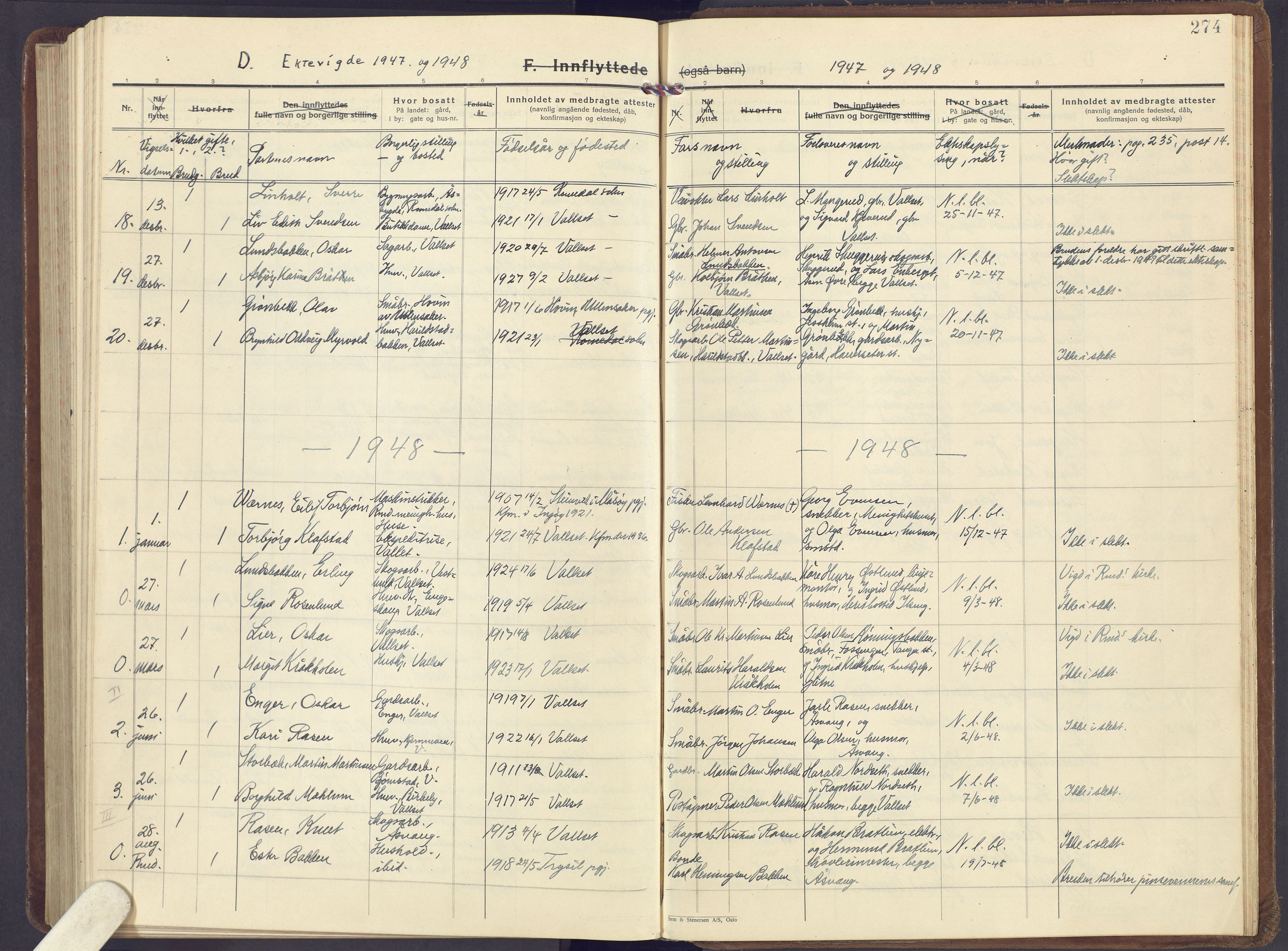 Romedal prestekontor, AV/SAH-PREST-004/K/L0013: Parish register (official) no. 13, 1930-1949, p. 274