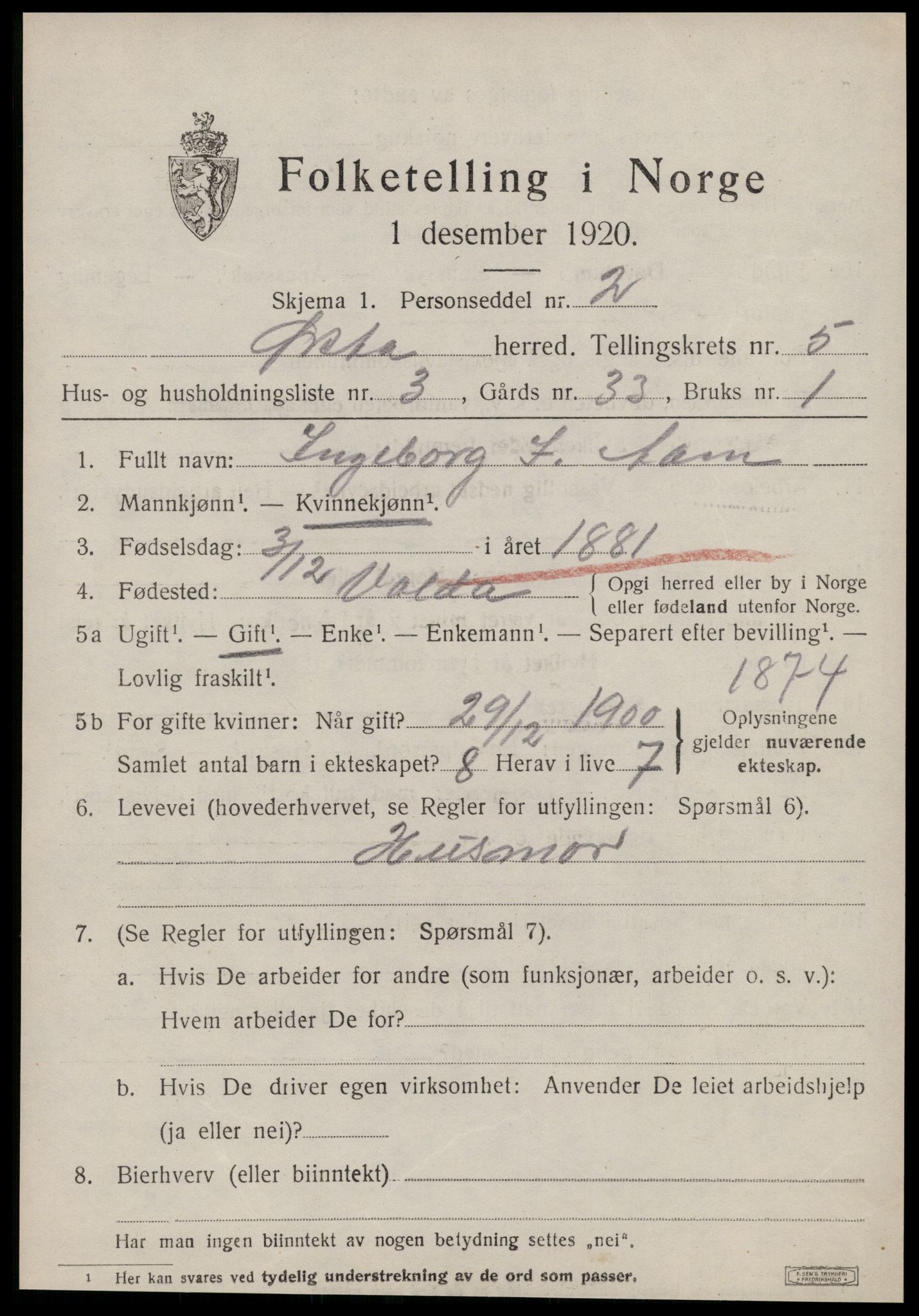 SAT, 1920 census for Ørsta, 1920, p. 4336