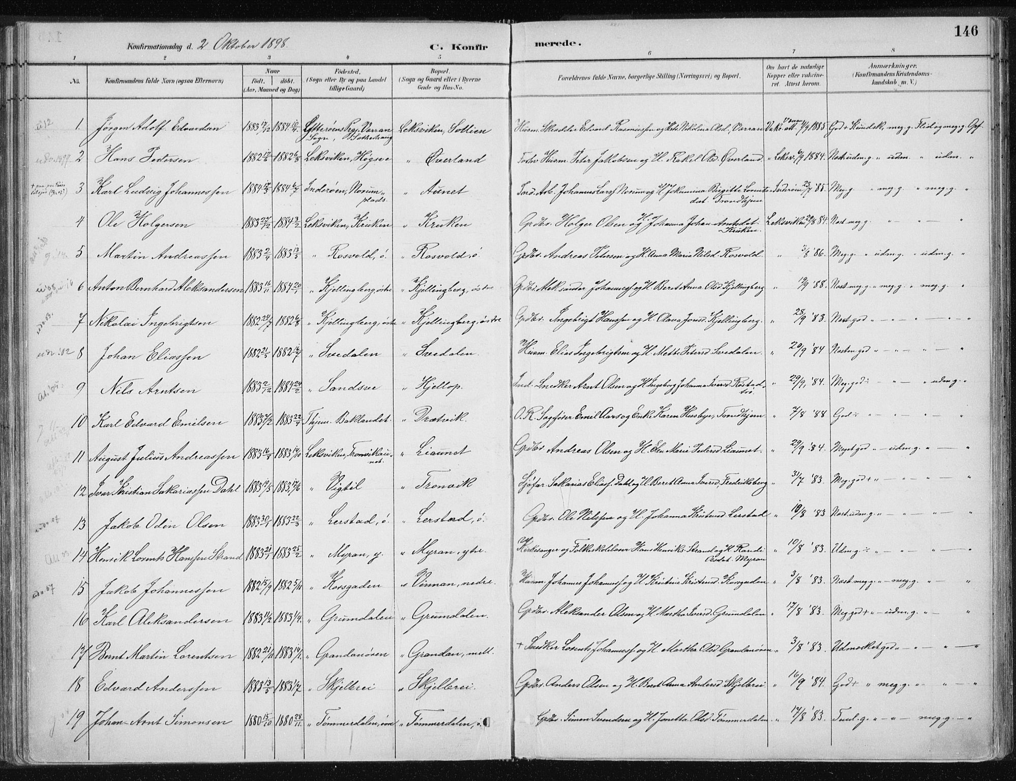Ministerialprotokoller, klokkerbøker og fødselsregistre - Nord-Trøndelag, SAT/A-1458/701/L0010: Parish register (official) no. 701A10, 1883-1899, p. 146