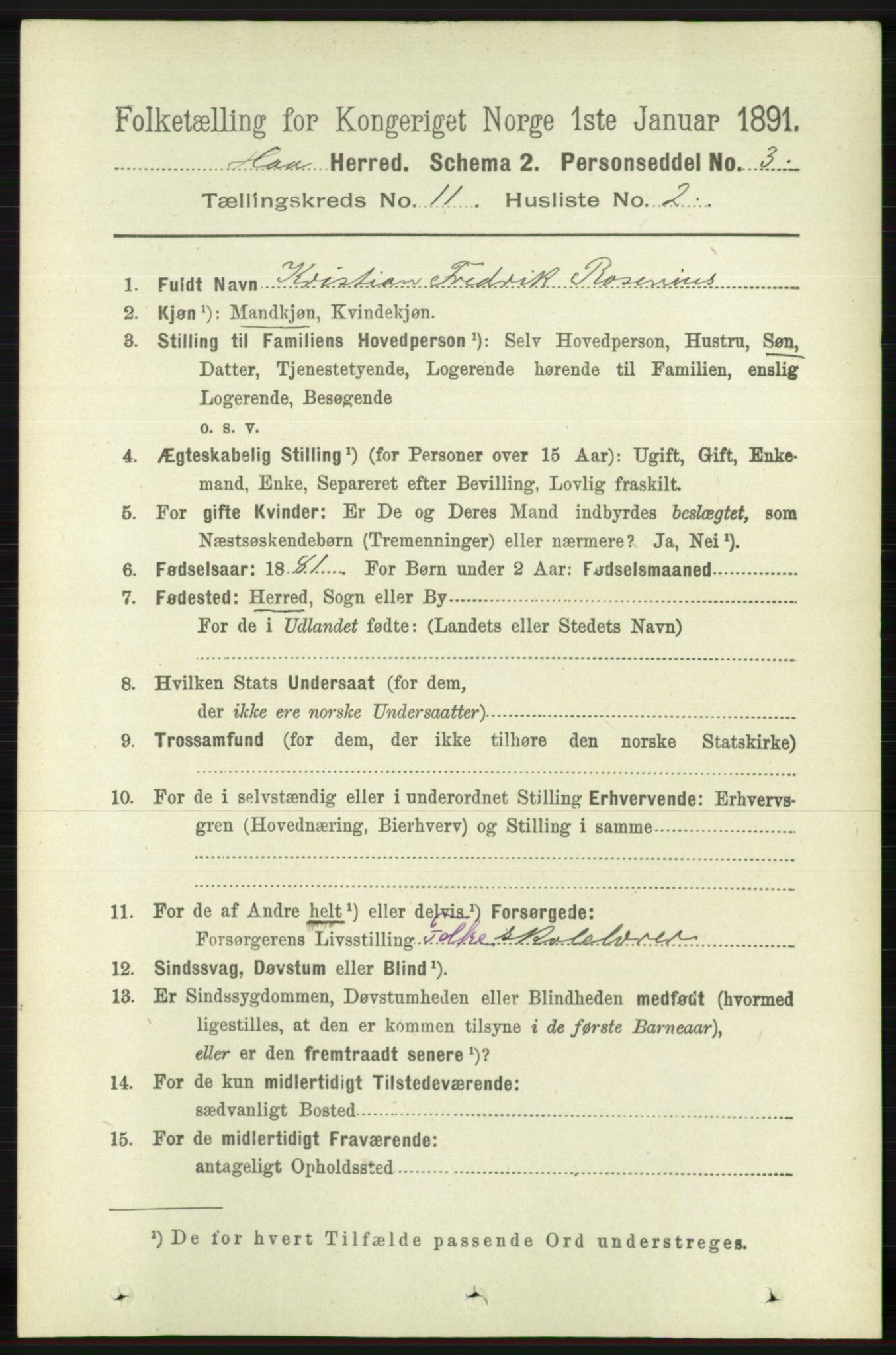 RA, 1891 census for 1119 Hå, 1891, p. 2637