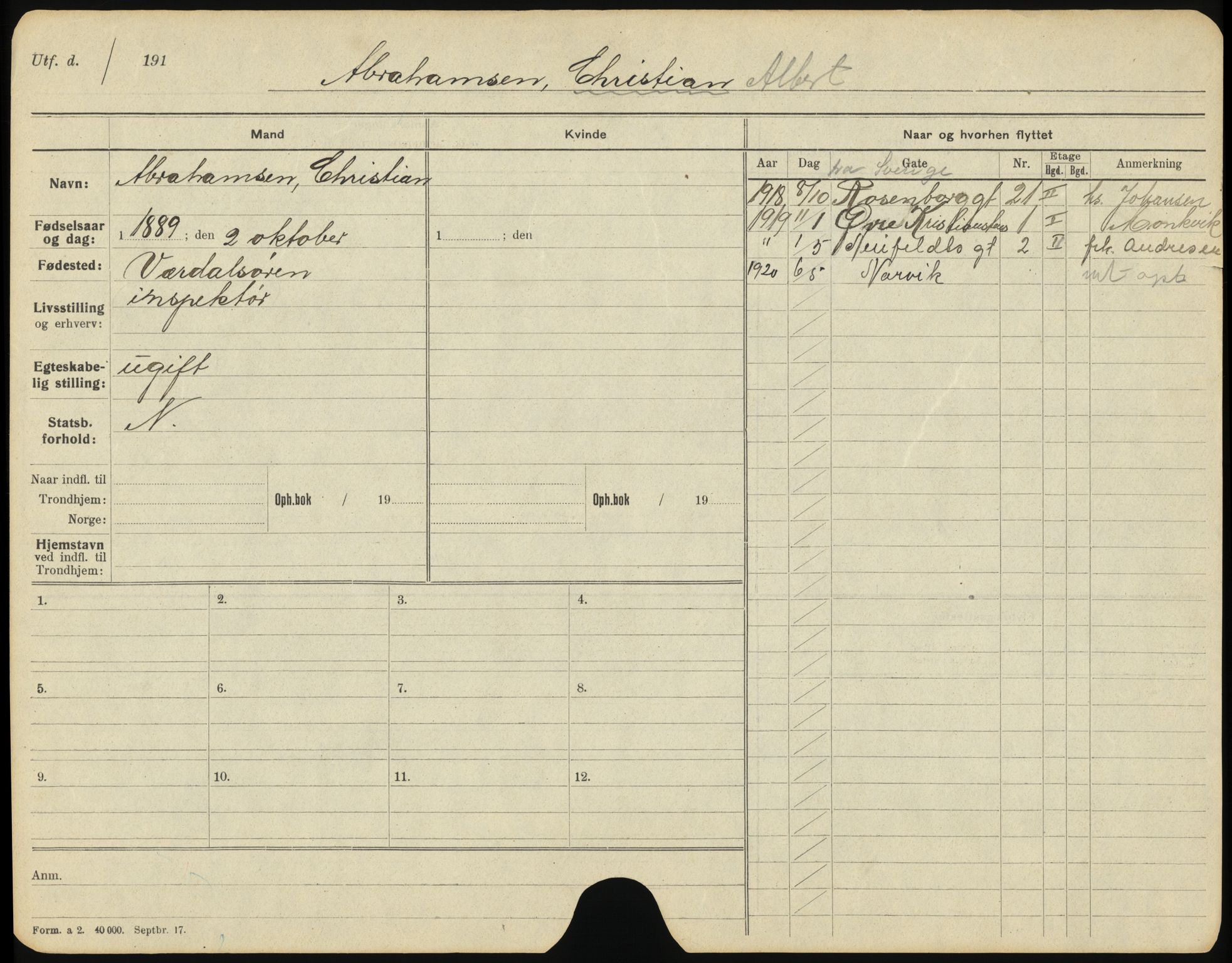 Trondheim folkeregister, AV/SAT-A-1608/1/F/Fb/L0008: Utflyttede A - H, 1920