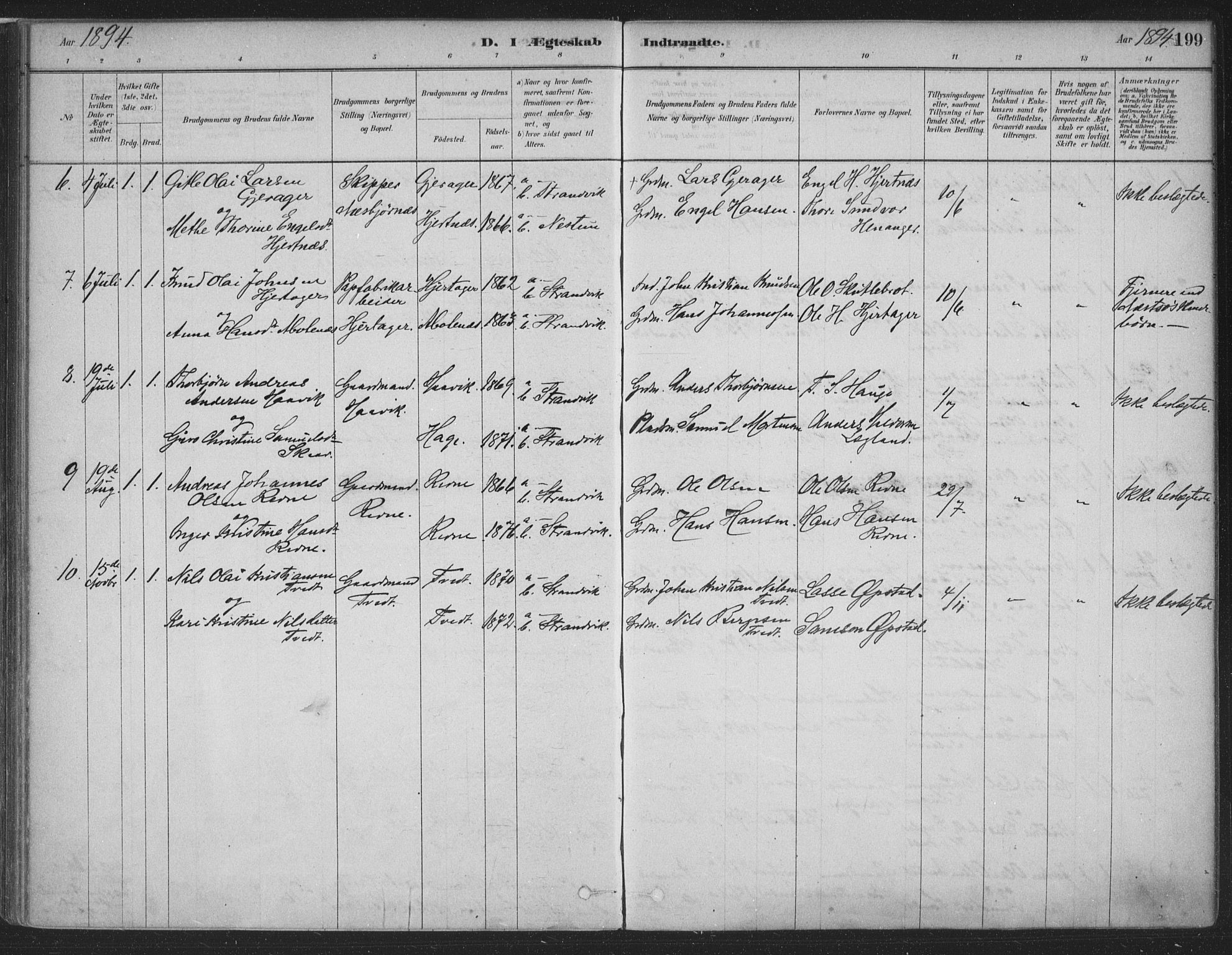 Fusa sokneprestembete, SAB/A-75401/H/Haa: Parish register (official) no. D 1, 1880-1938, p. 199