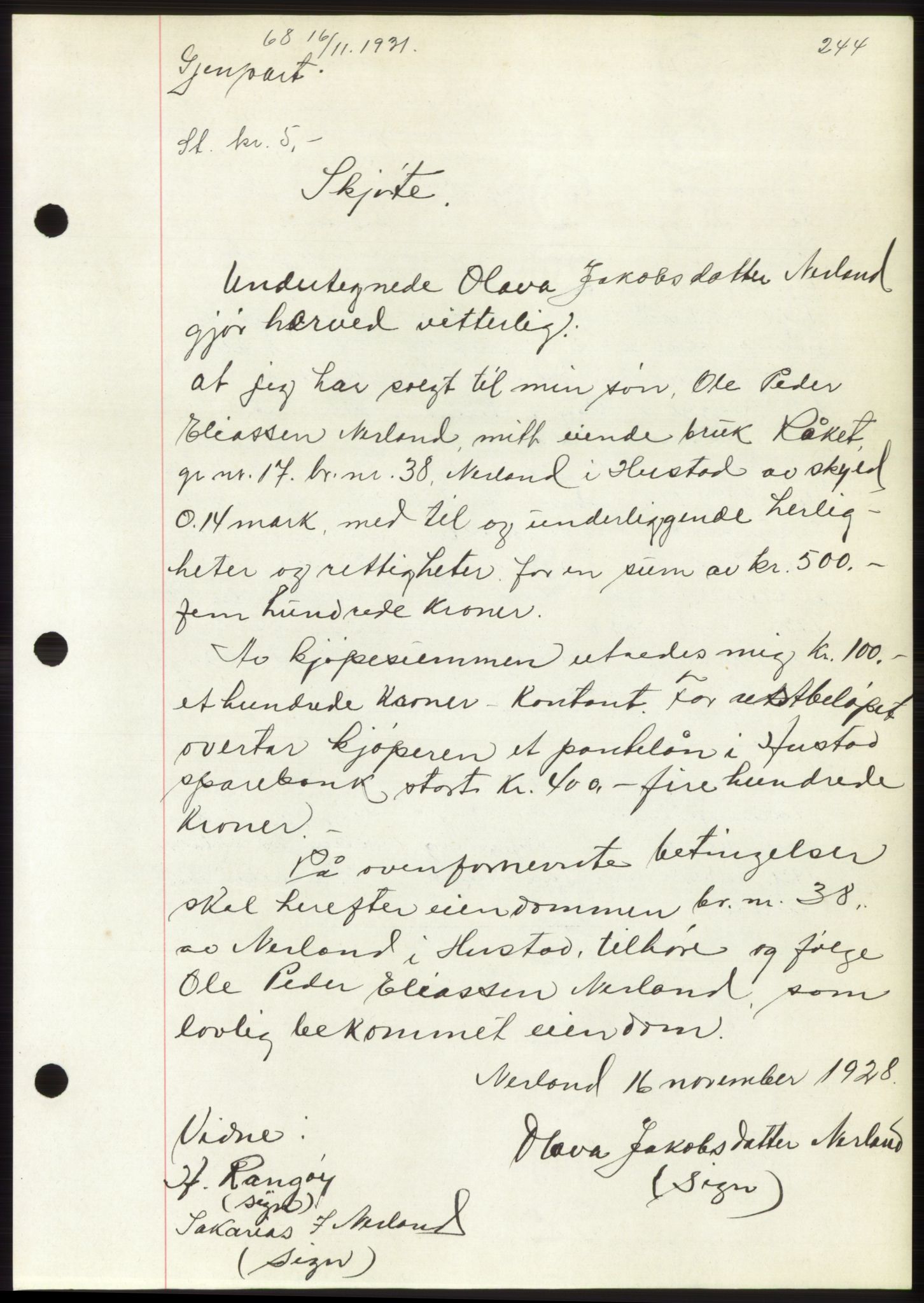 Romsdal sorenskriveri, AV/SAT-A-4149/1/2/2C/L0060: Mortgage book no. 54, 1931-1932, Deed date: 16.11.1931