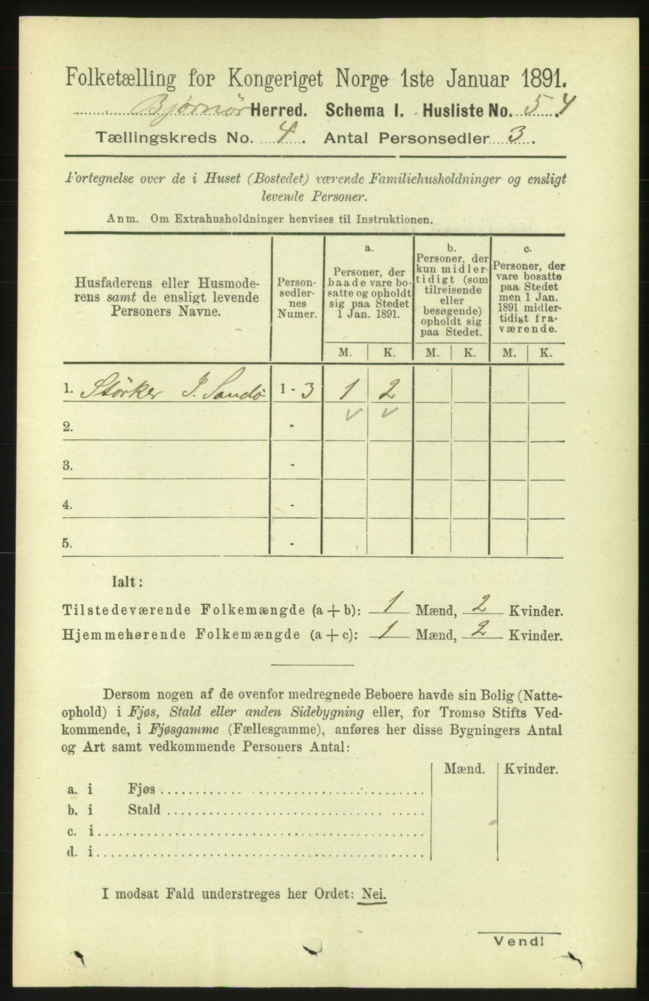 RA, 1891 census for 1632 Bjørnør, 1891, p. 1843