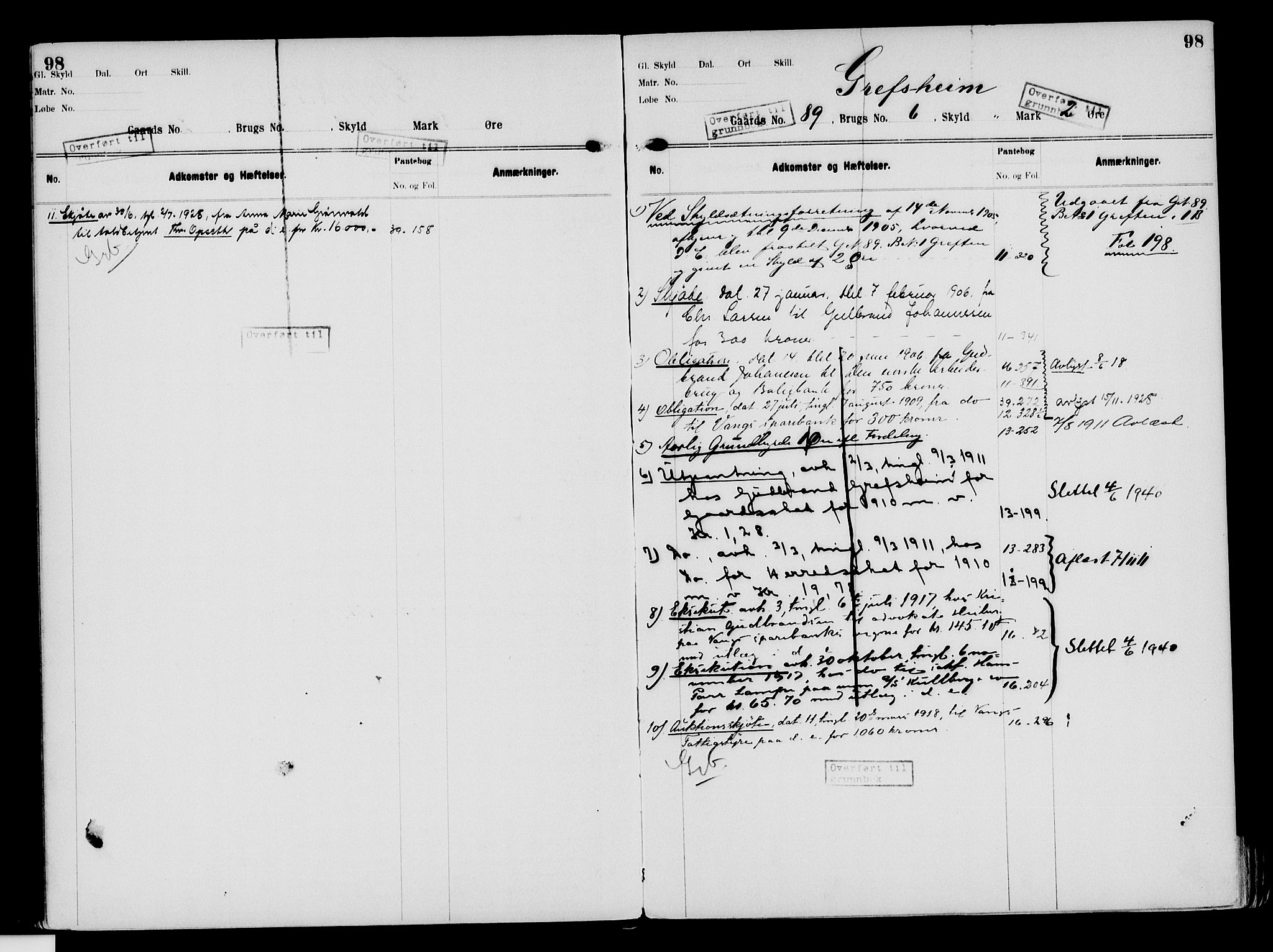 Nord-Hedmark sorenskriveri, SAH/TING-012/H/Ha/Had/Hade/L0003: Mortgage register no. 4.3, 1899-1940, p. 98