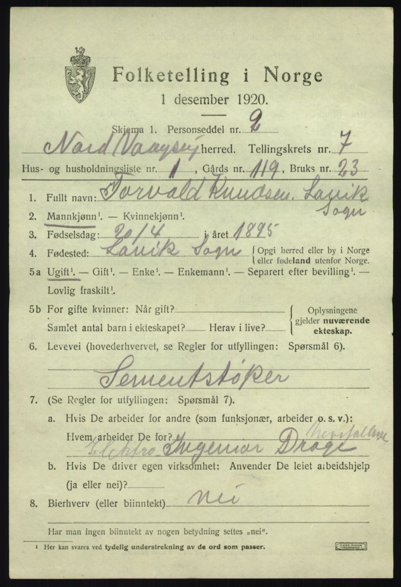 SAB, 1920 census for Nord-Vågsøy, 1920, p. 2534