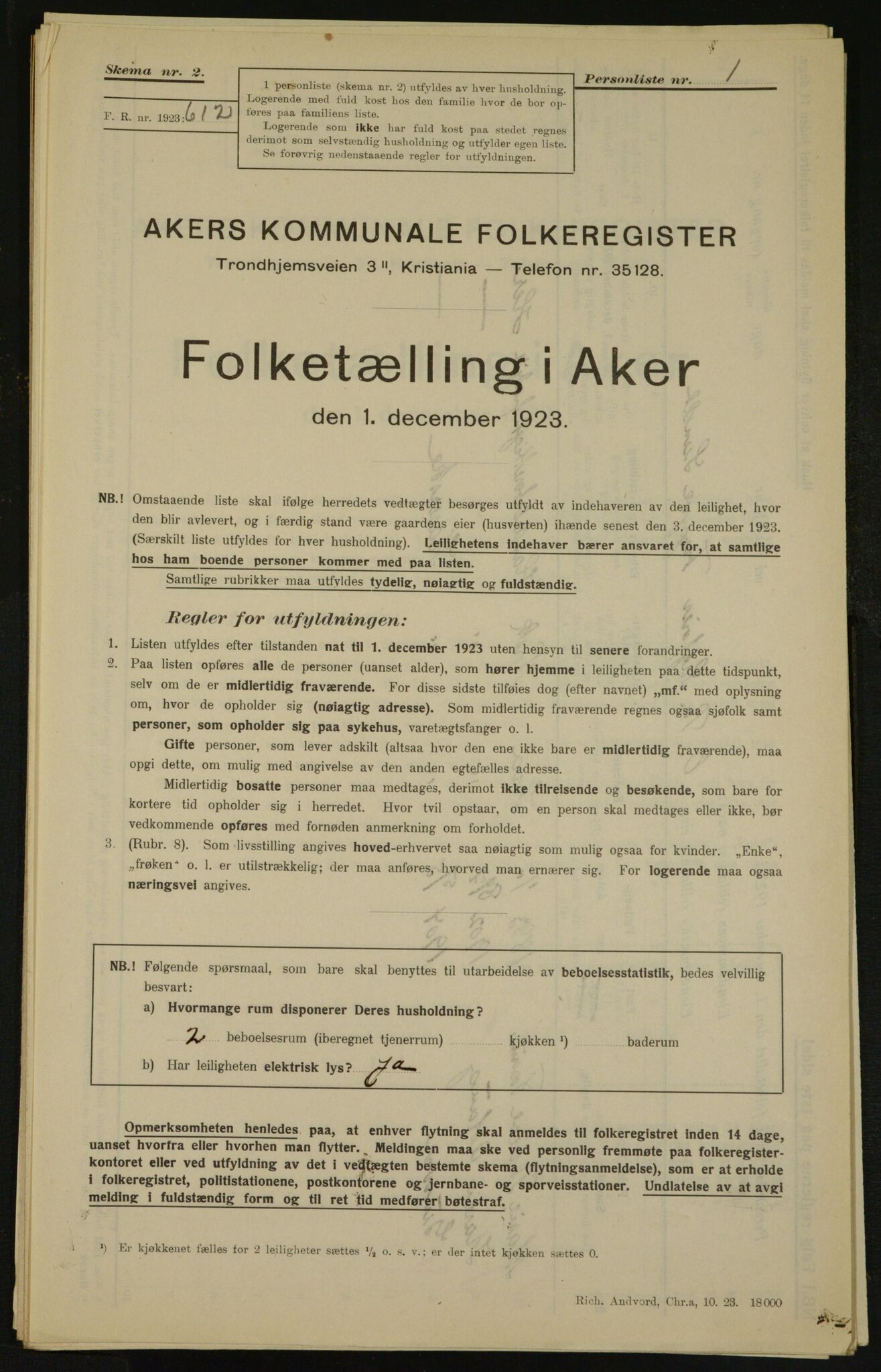 , Municipal Census 1923 for Aker, 1923, p. 3563