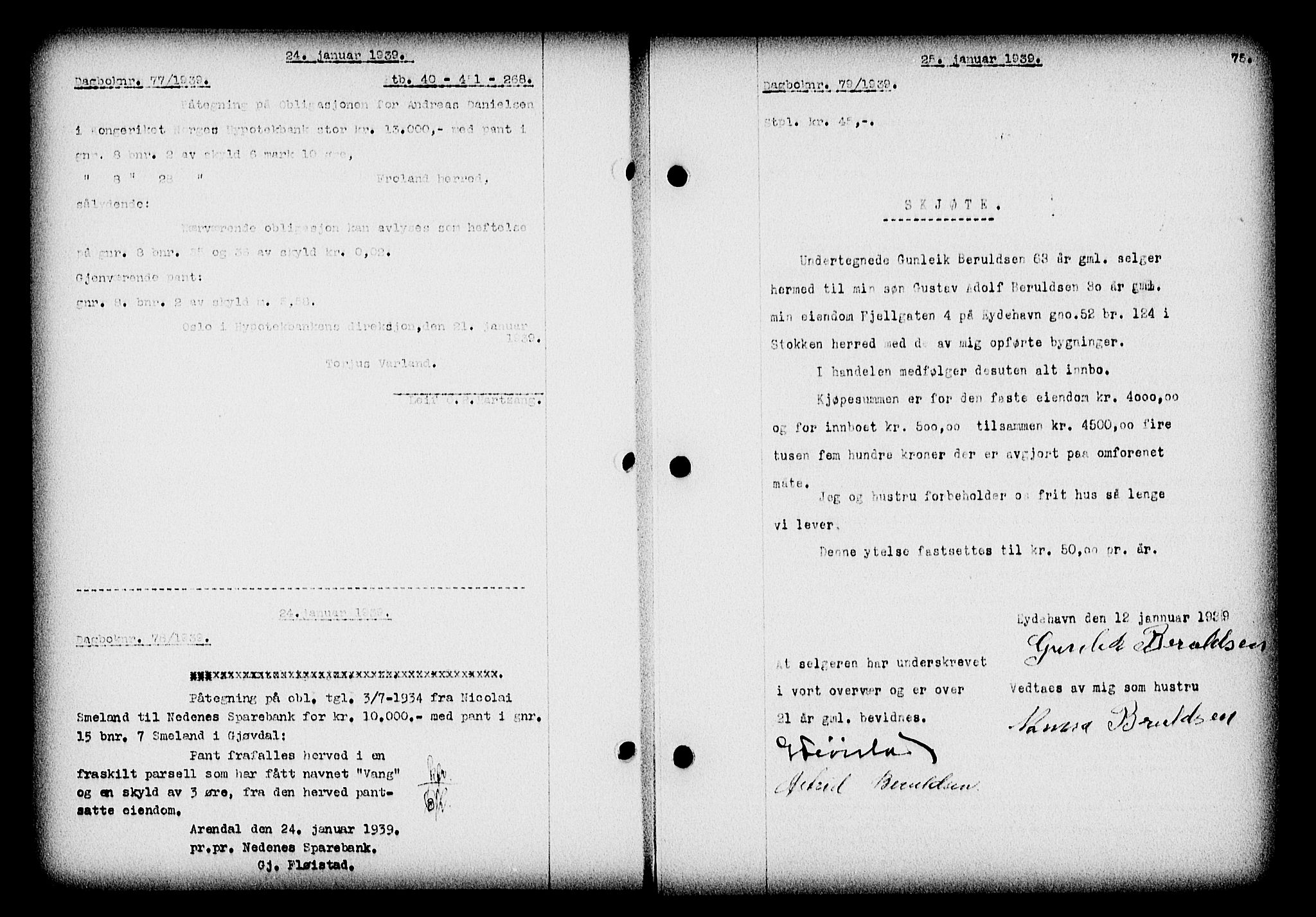 Nedenes sorenskriveri, SAK/1221-0006/G/Gb/Gba/L0046: Mortgage book no. 42, 1938-1939, Diary no: : 79/1939