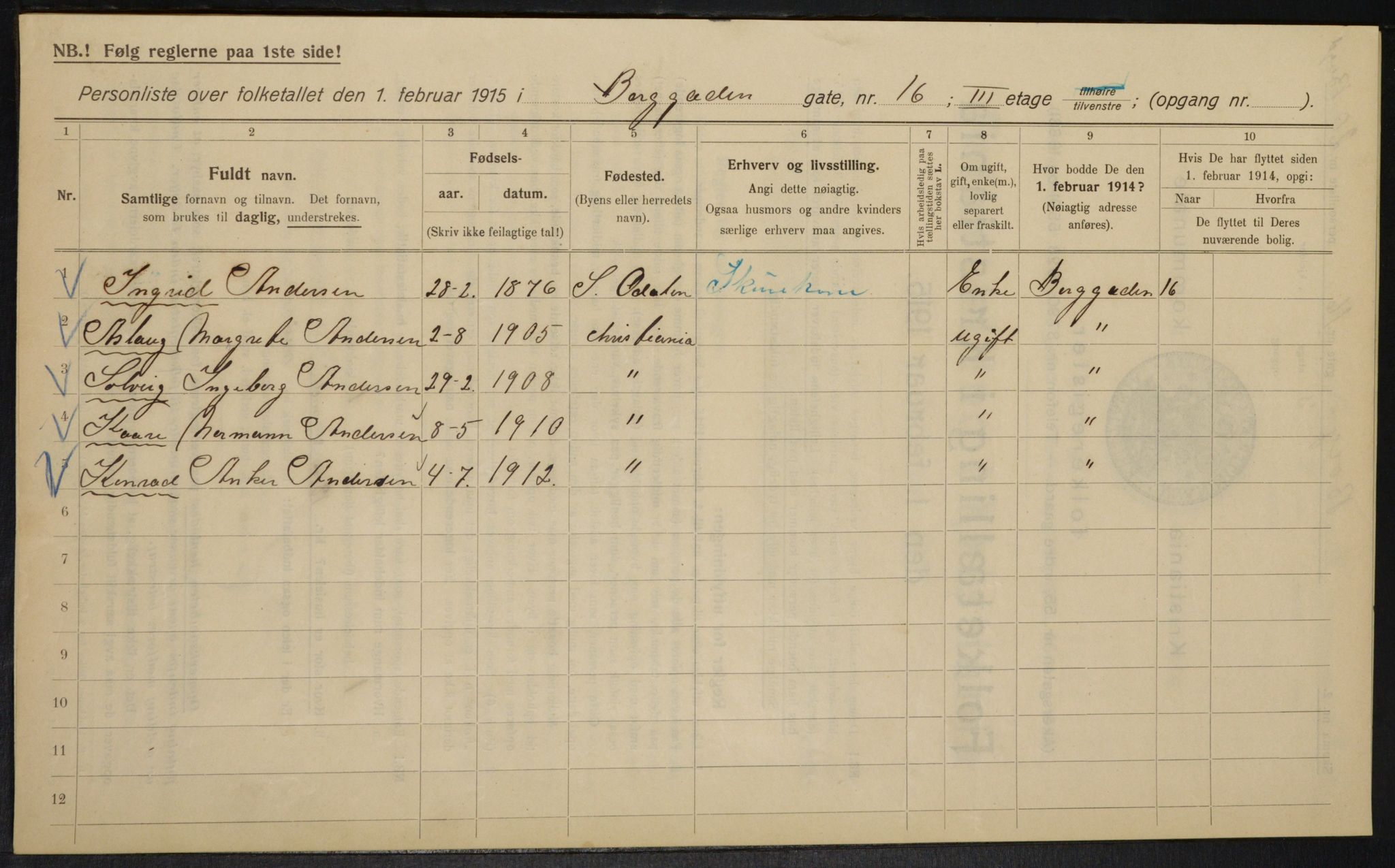 OBA, Municipal Census 1915 for Kristiania, 1915, p. 7942