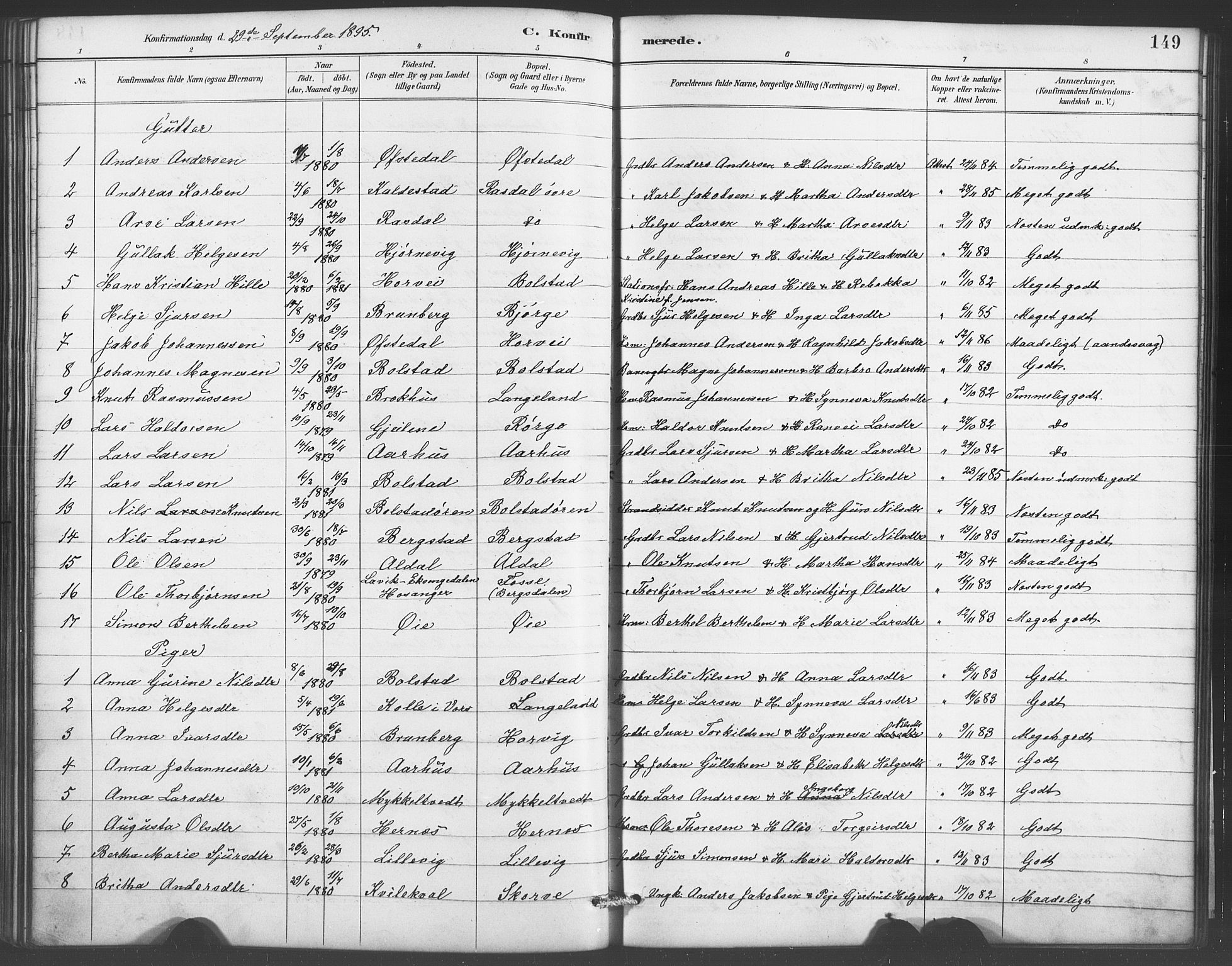 Evanger sokneprestembete, SAB/A-99924: Parish register (copy) no. A 4, 1887-1897, p. 149