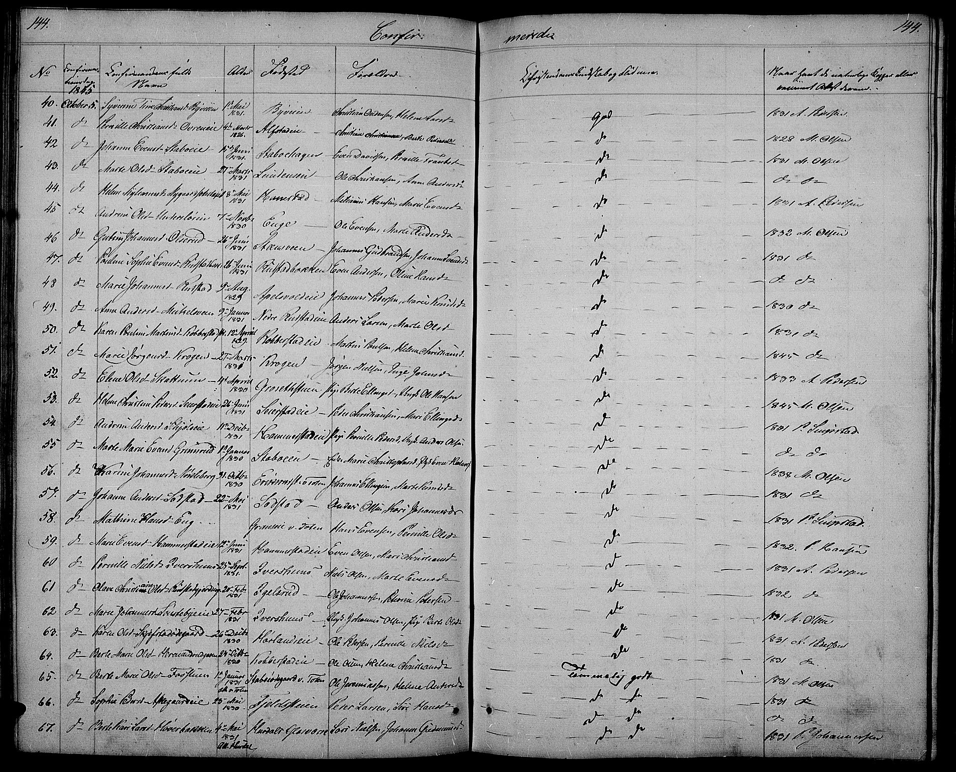 Østre Toten prestekontor, SAH/PREST-104/H/Ha/Hab/L0002: Parish register (copy) no. 2, 1840-1847, p. 144
