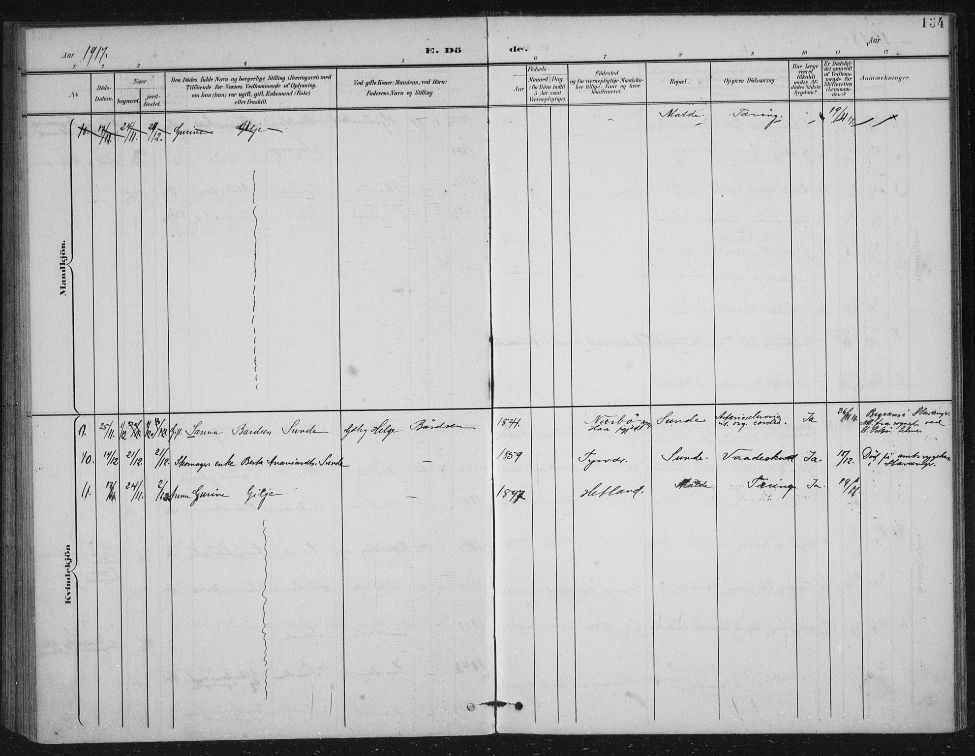 Håland sokneprestkontor, AV/SAST-A-101802/002/B/L0001: Parish register (official) no. A 13, 1901-1923, p. 134