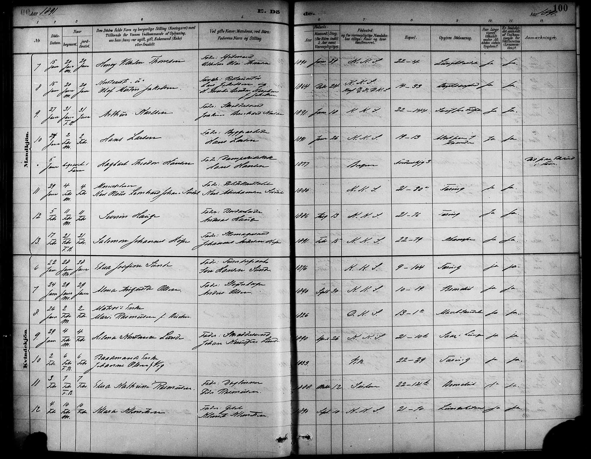 Korskirken sokneprestembete, AV/SAB-A-76101/H/Haa/L0047: Parish register (official) no. E 5, 1884-1910, p. 100