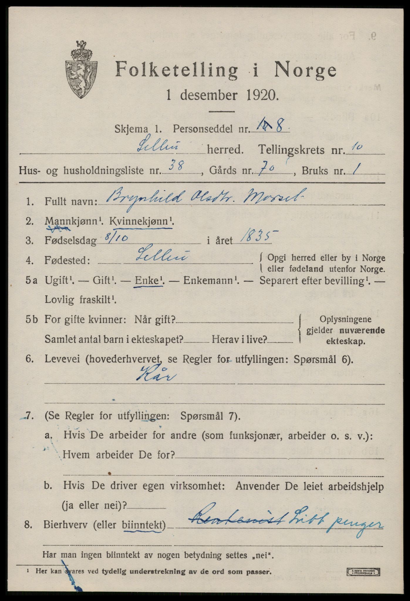 SAT, 1920 census for Selbu, 1920, p. 6178