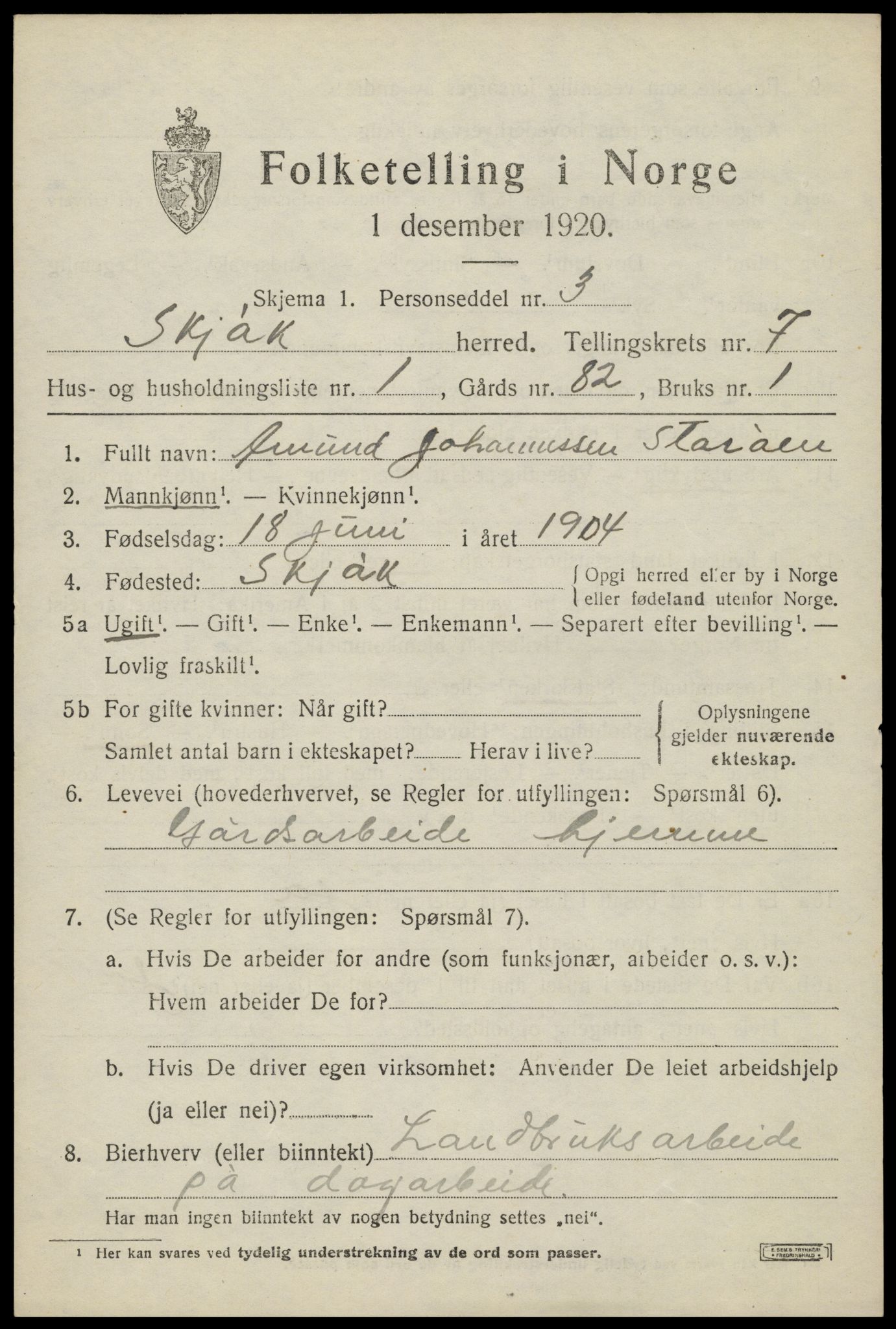 SAH, 1920 census for Skjåk, 1920, p. 3388