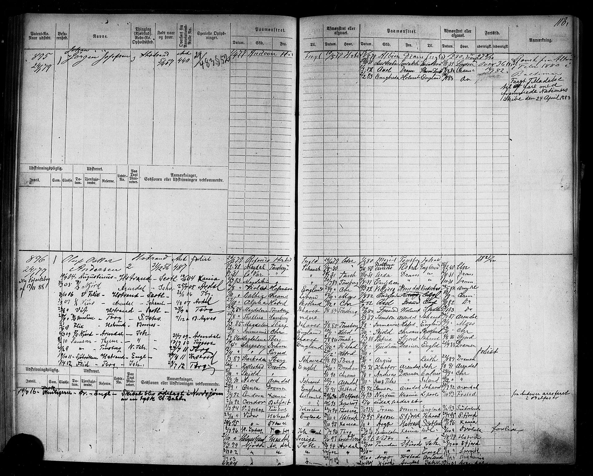 Holmestrand innrulleringskontor, AV/SAKO-A-1151/F/Fc/L0003: Hovedrulle, 1872-1921, p. 118