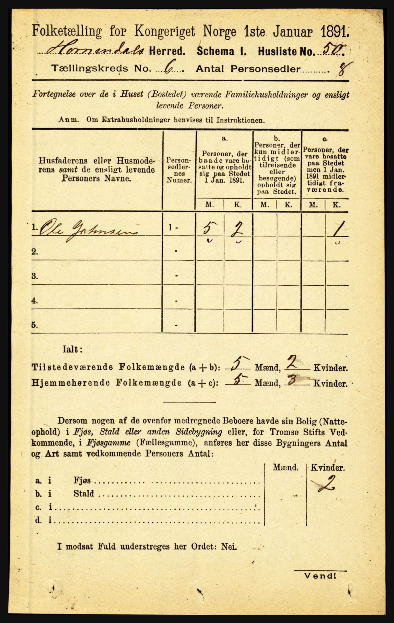 RA, 1891 census for 1444 Hornindal, 1891, p. 1397