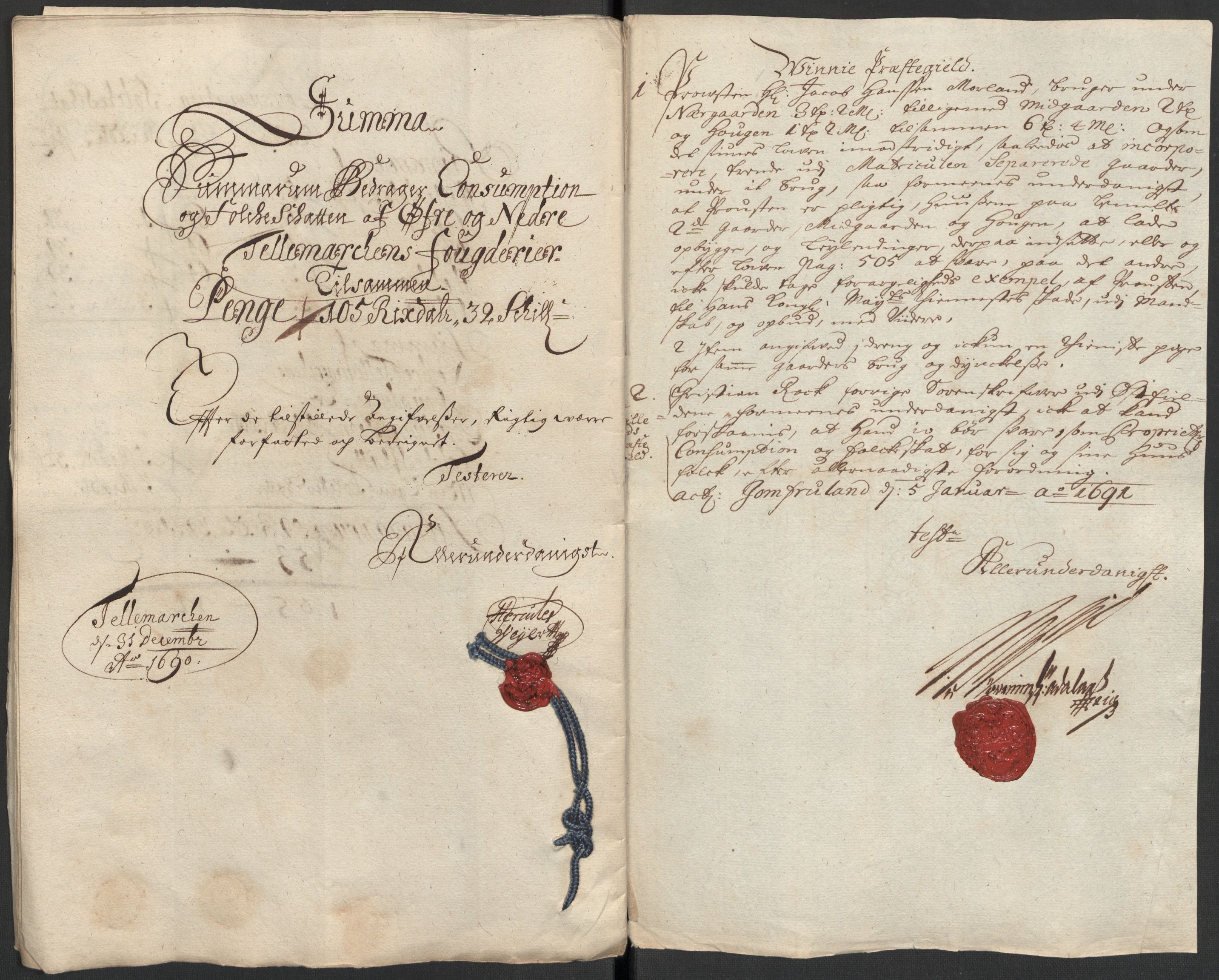 Rentekammeret inntil 1814, Reviderte regnskaper, Fogderegnskap, AV/RA-EA-4092/R35/L2089: Fogderegnskap Øvre og Nedre Telemark, 1690-1692, p. 83