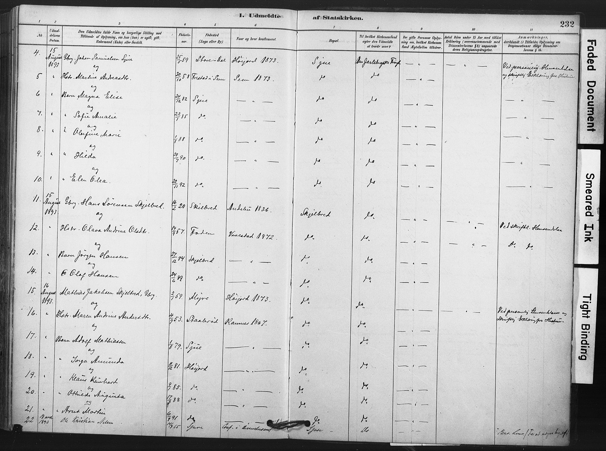 Andebu kirkebøker, AV/SAKO-A-336/F/Fb/L0001: Parish register (official) no. II 1, 1878-1909, p. 232
