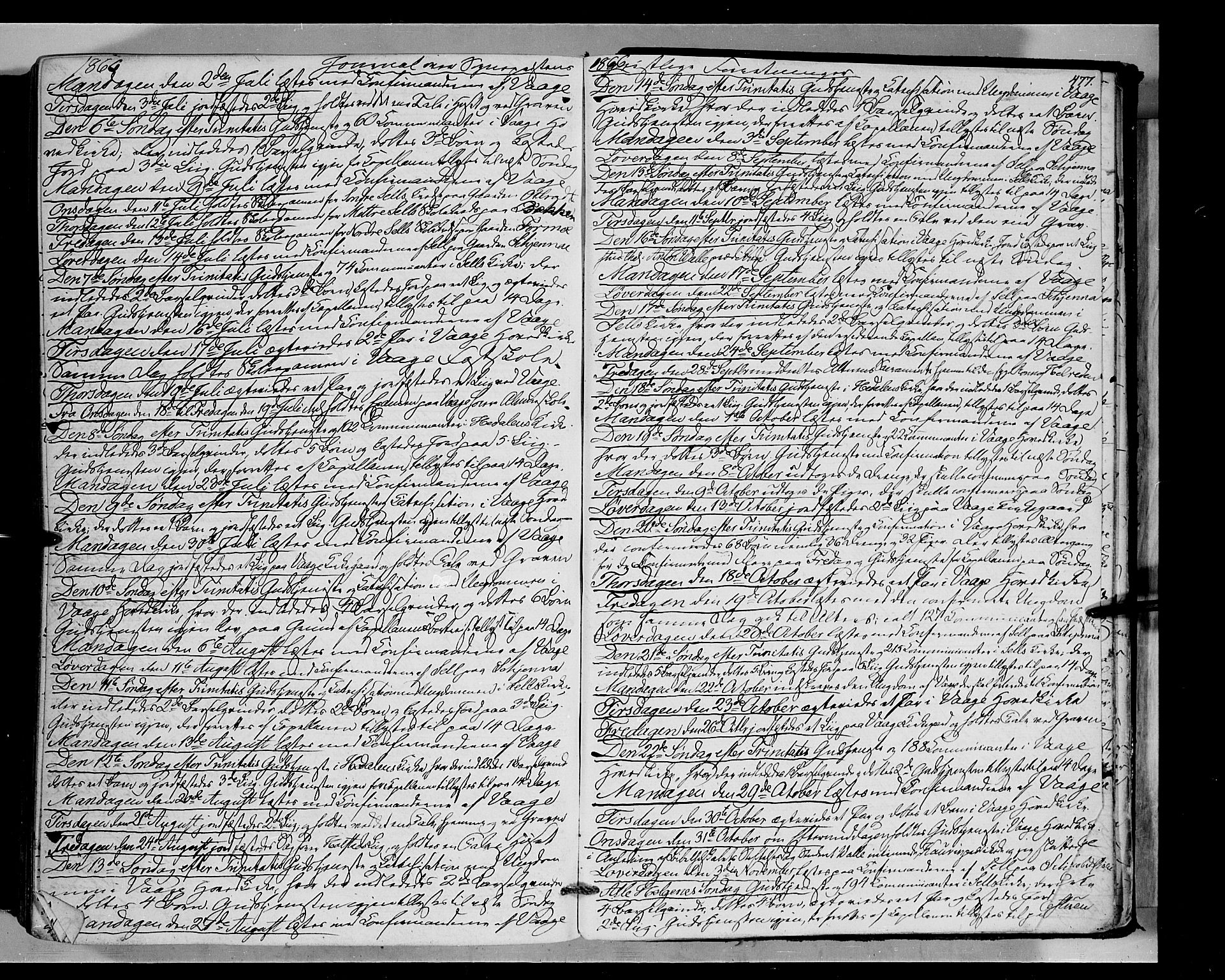 Vågå prestekontor, SAH/PREST-076/H/Ha/Haa/L0006: Parish register (official) no. 6 /1, 1856-1872, p. 477