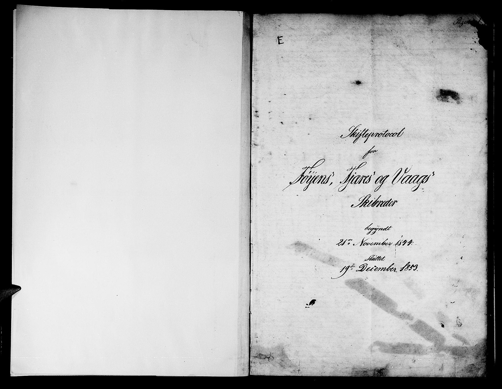 Sunnhordland sorenskrivar, SAB/A-2401/1/H/Ha/Had/L0006: Skifteprotokollar. Føyen, Fjære og Våg. Register i protokoll., 1844-1853, p. 0-1