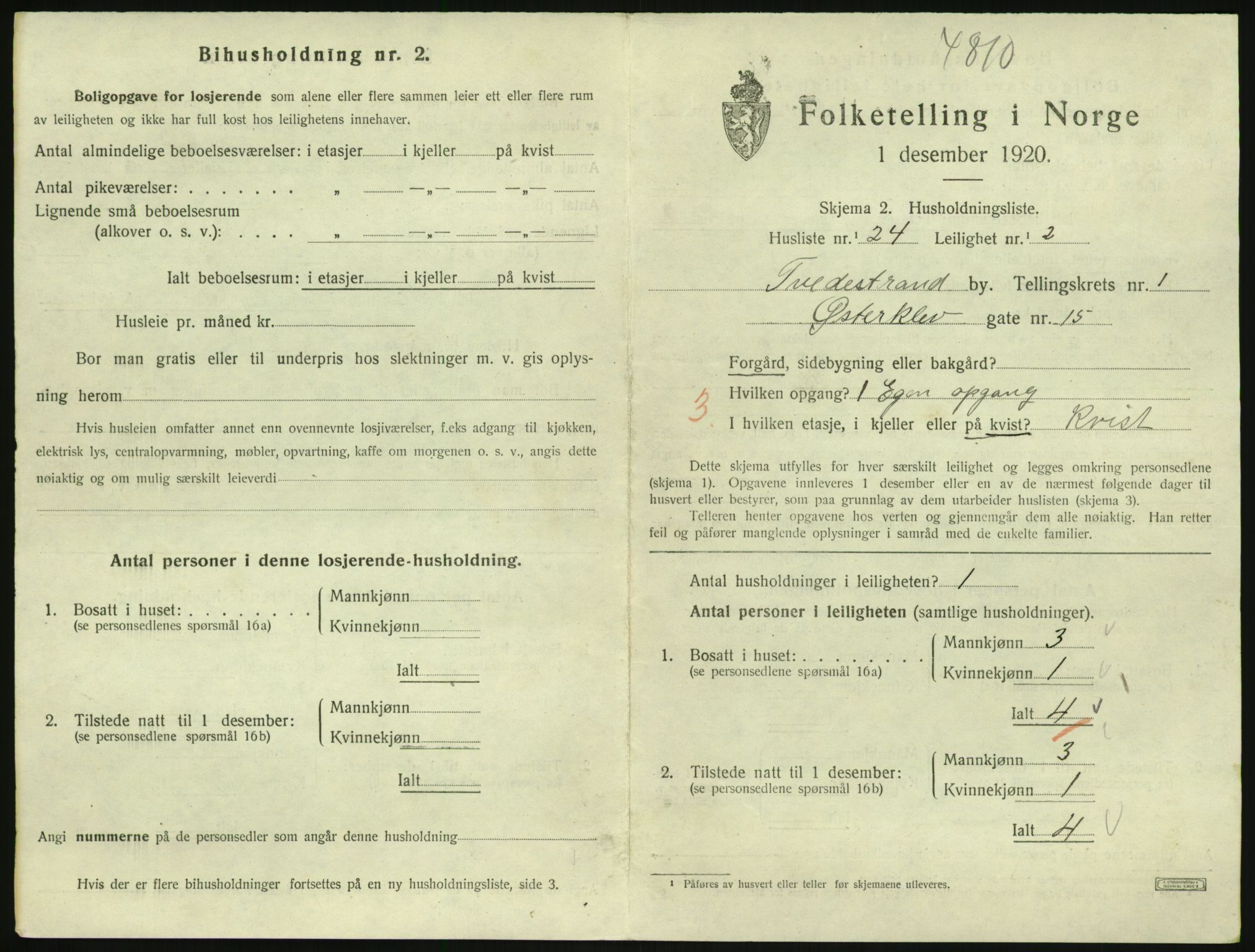 SAK, 1920 census for Tvedestrand, 1920, p. 663