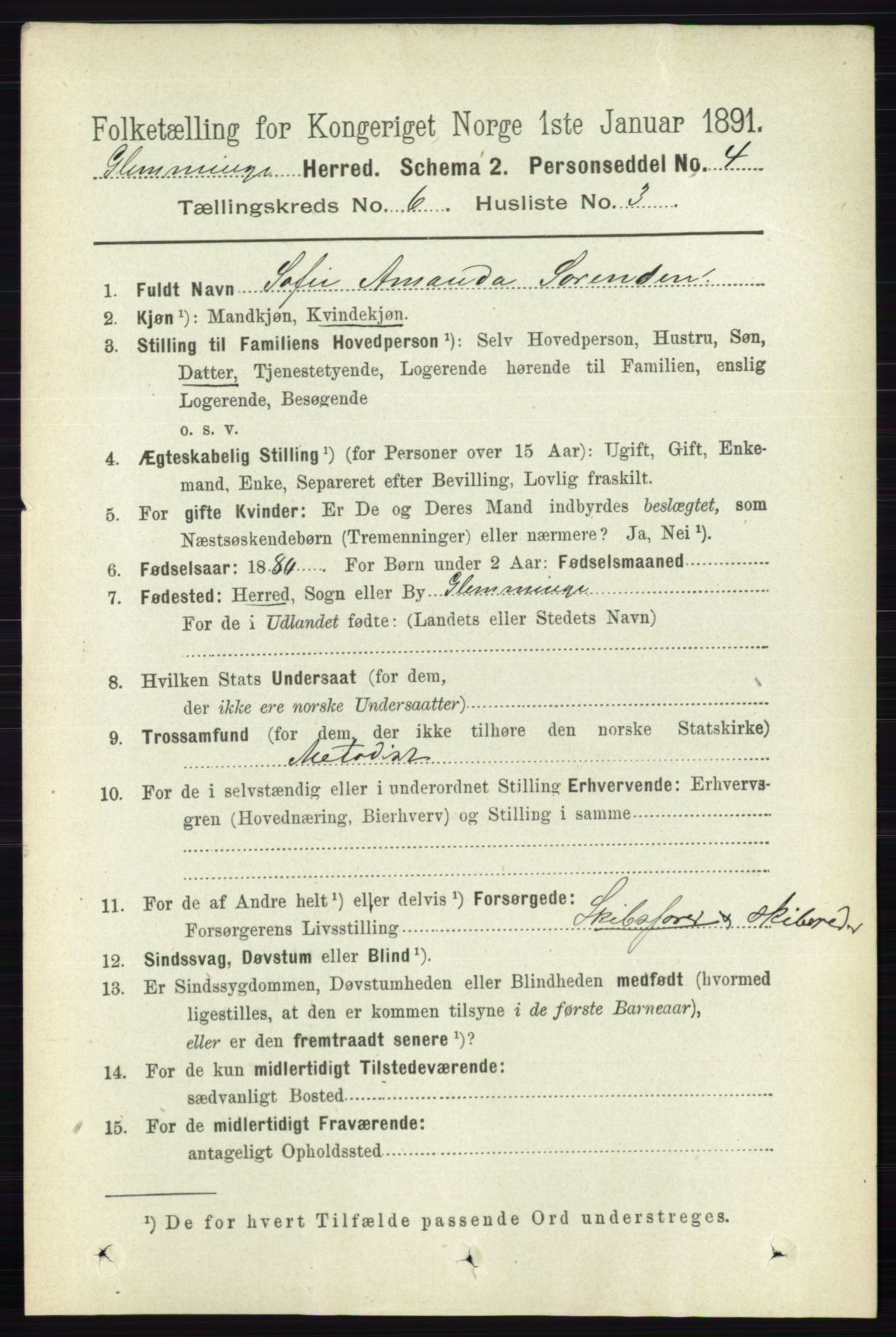 RA, 1891 census for 0132 Glemmen, 1891, p. 7522