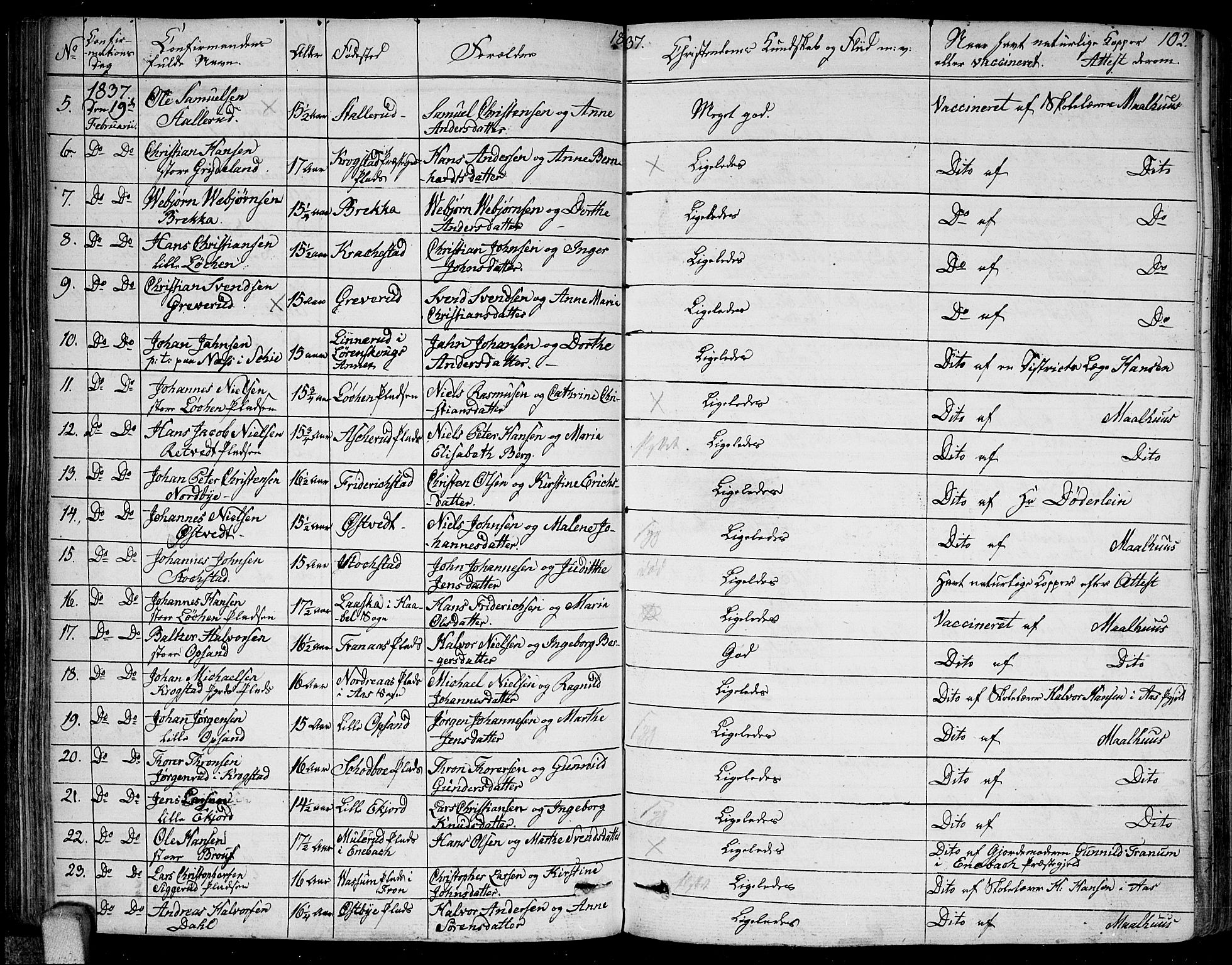Kråkstad prestekontor Kirkebøker, SAO/A-10125a/F/Fa/L0004: Parish register (official) no. I 4, 1825-1837, p. 102